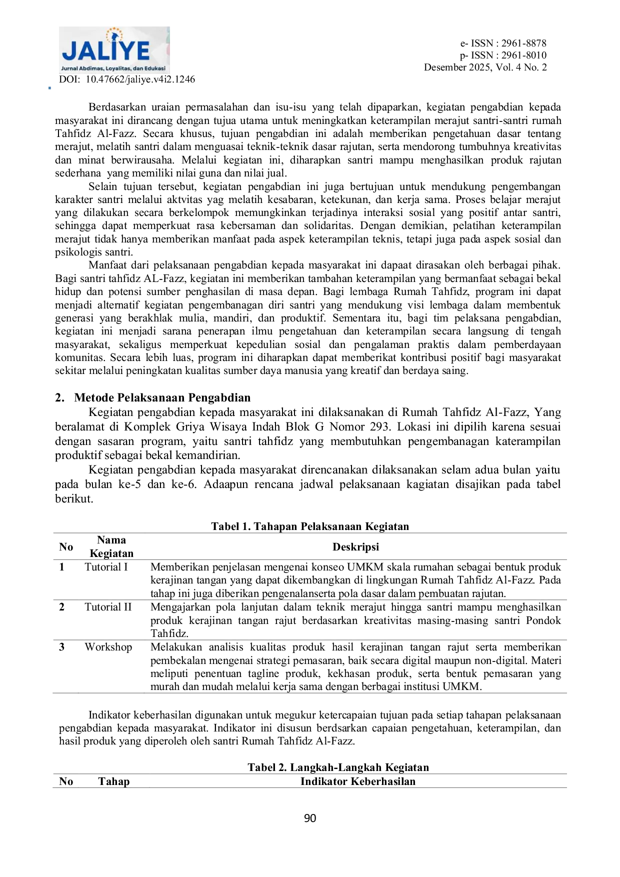JURIS Keterampilan Merajut Bagi Santri Santri Rumah Tahfidz Al Fazz