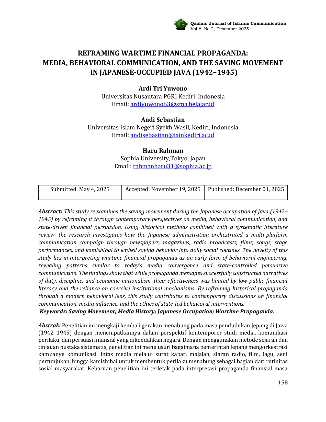 JURIS Reframing Wartime Financial Propaganda Media Behavioral Communication and the Saving Movement in Japanese Occupied Java 1942 1945