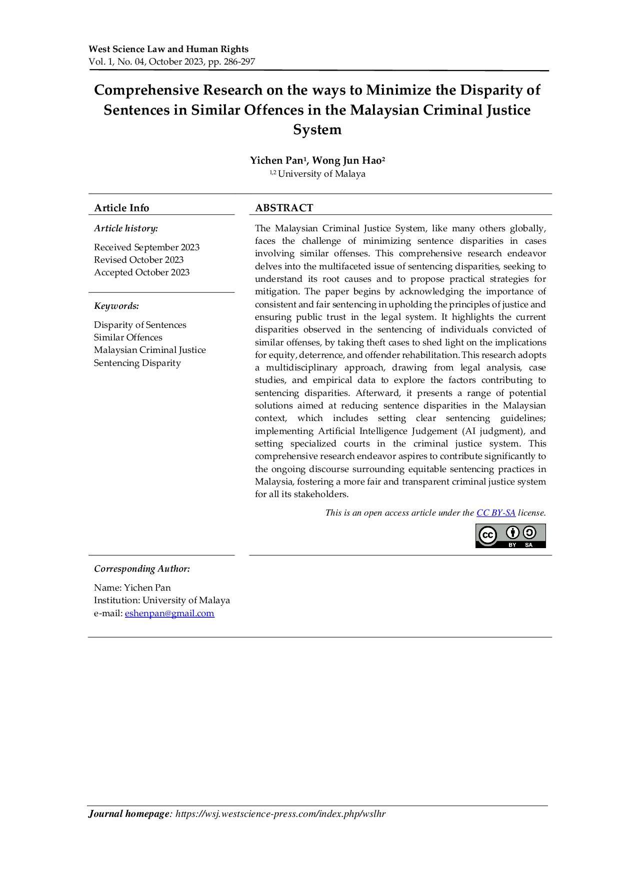 JURIS Comprehensive Research on the ways to Minimize the Disparity of Sentences in Similar Offences in the Malaysian Criminal Justice System