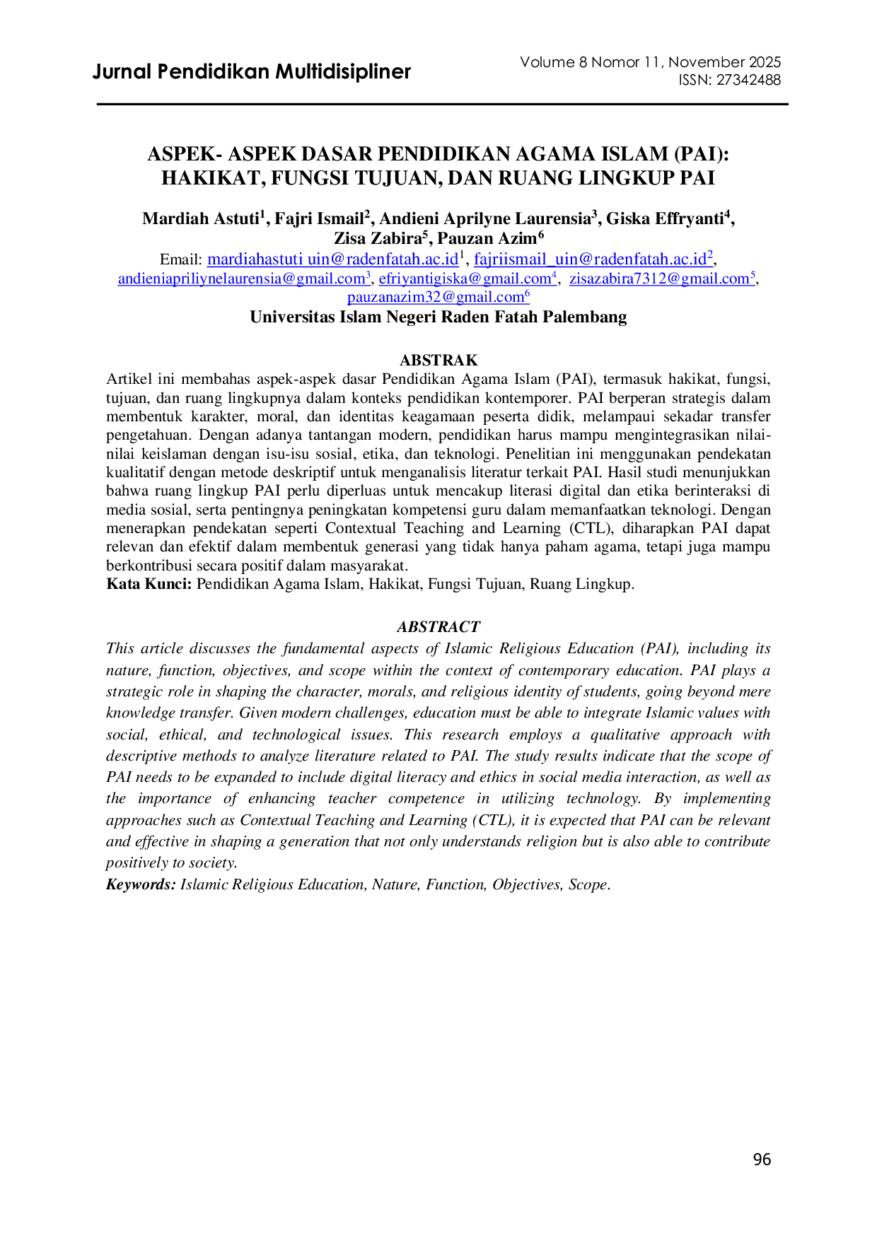 JURIS Aspek Aspek Dasar Pendidikan Agama Islam PAI Hakikat Fungsi Tujuan dan Ruang Lingkup PAI