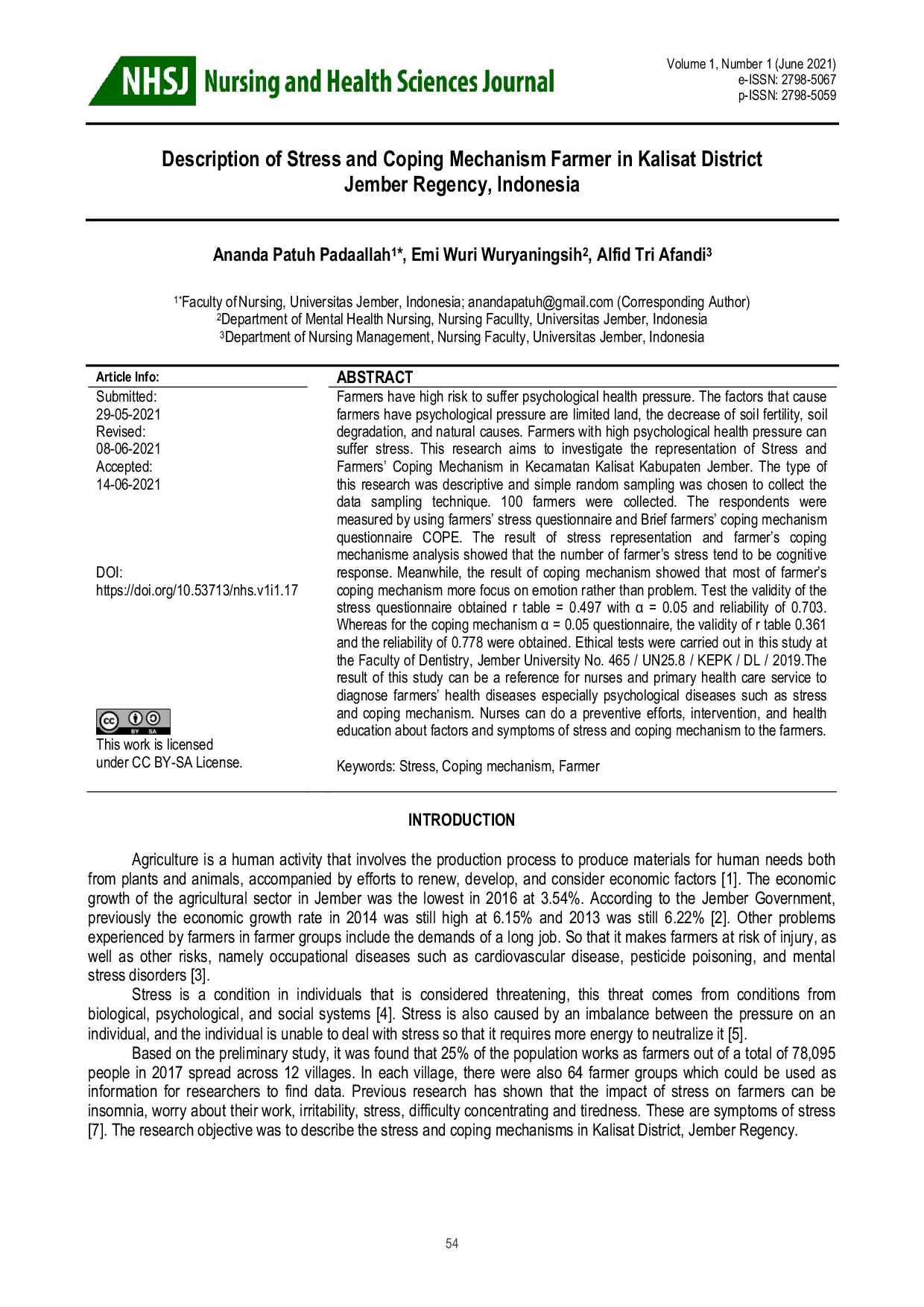 JURIS Deskripsi Stres Dan Mekanisme Penanggulangan Petani Di Kecamatan Kalisat Kabupaten Jember