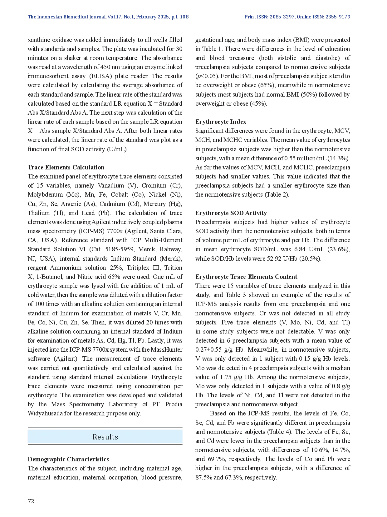 juris Lower Ferrum Selenium and Cadmium Higher Chromium and Lead Levels in Preeclampsia Patients Erythrocyte A Cross Sectional Study