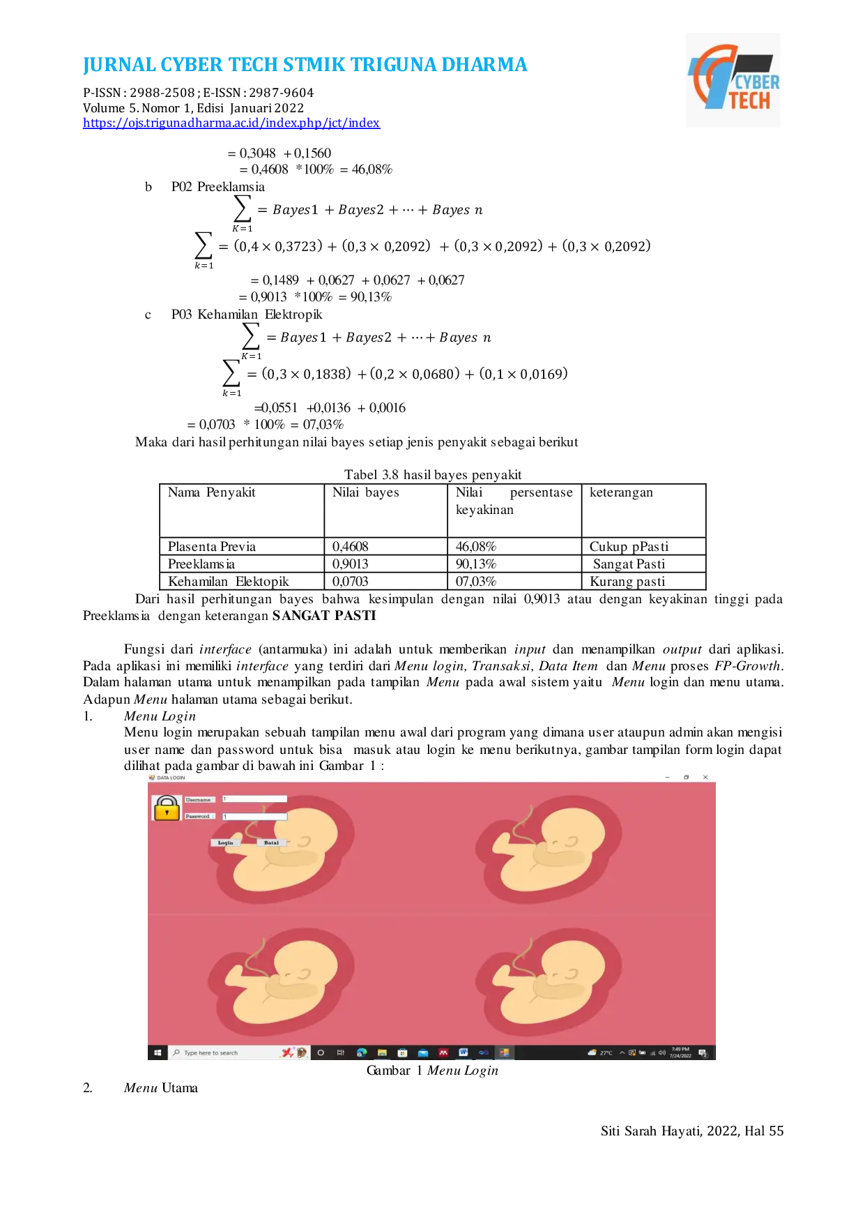 JURIS Sistem Pakar Mendiagnosa Gejala Penyakit Ibu Hamil Berdasarkan Keluhan Menggunakan Metode Teorema Bayes