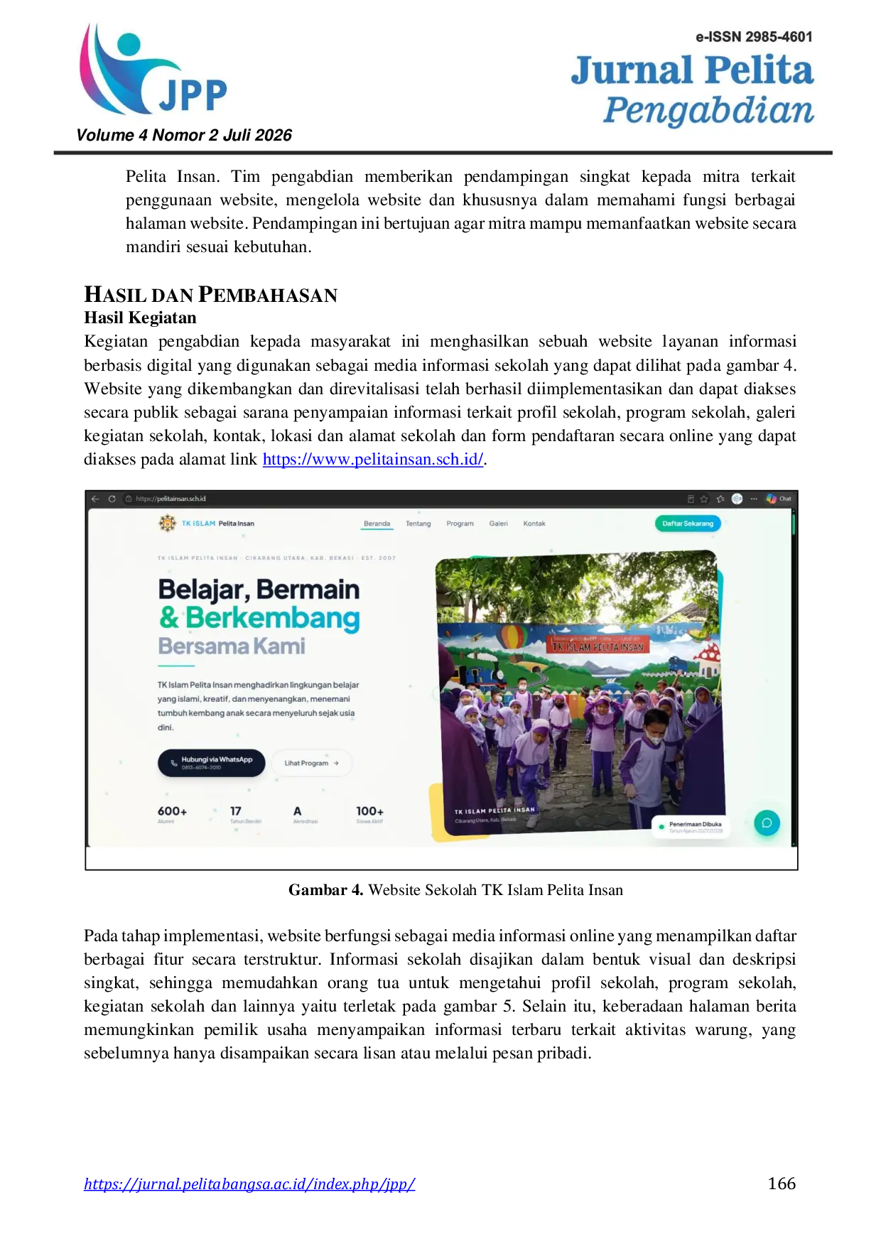 JURIS Pengembangan dan Revitalisasi Website TK Islam Pelita Insan untuk Meningkatkan Kualitas Layanan Informasi Berbasis Digital