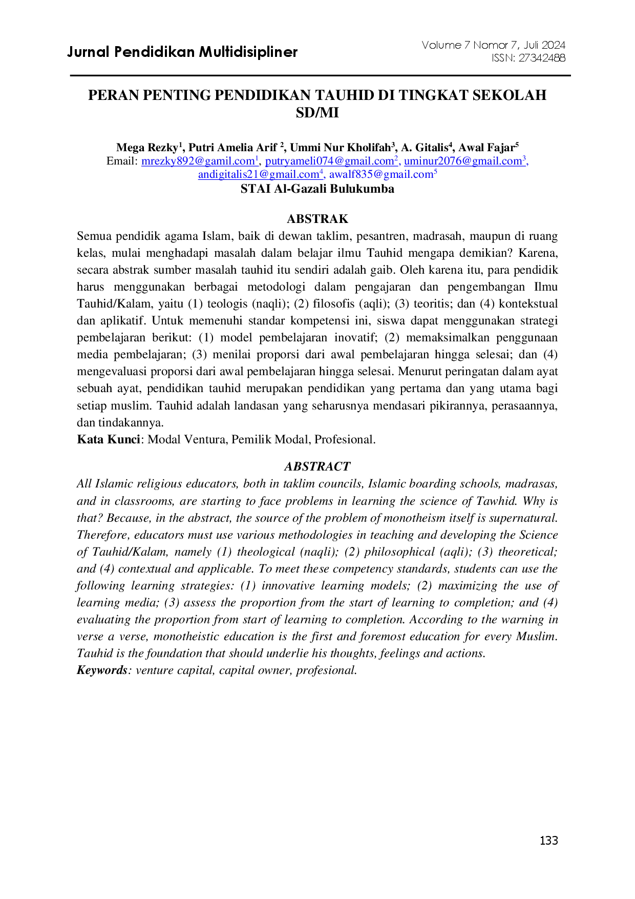 juris Peran Penting Pendidikan Tauhid Di Tingkat Sekolah Sd Mi