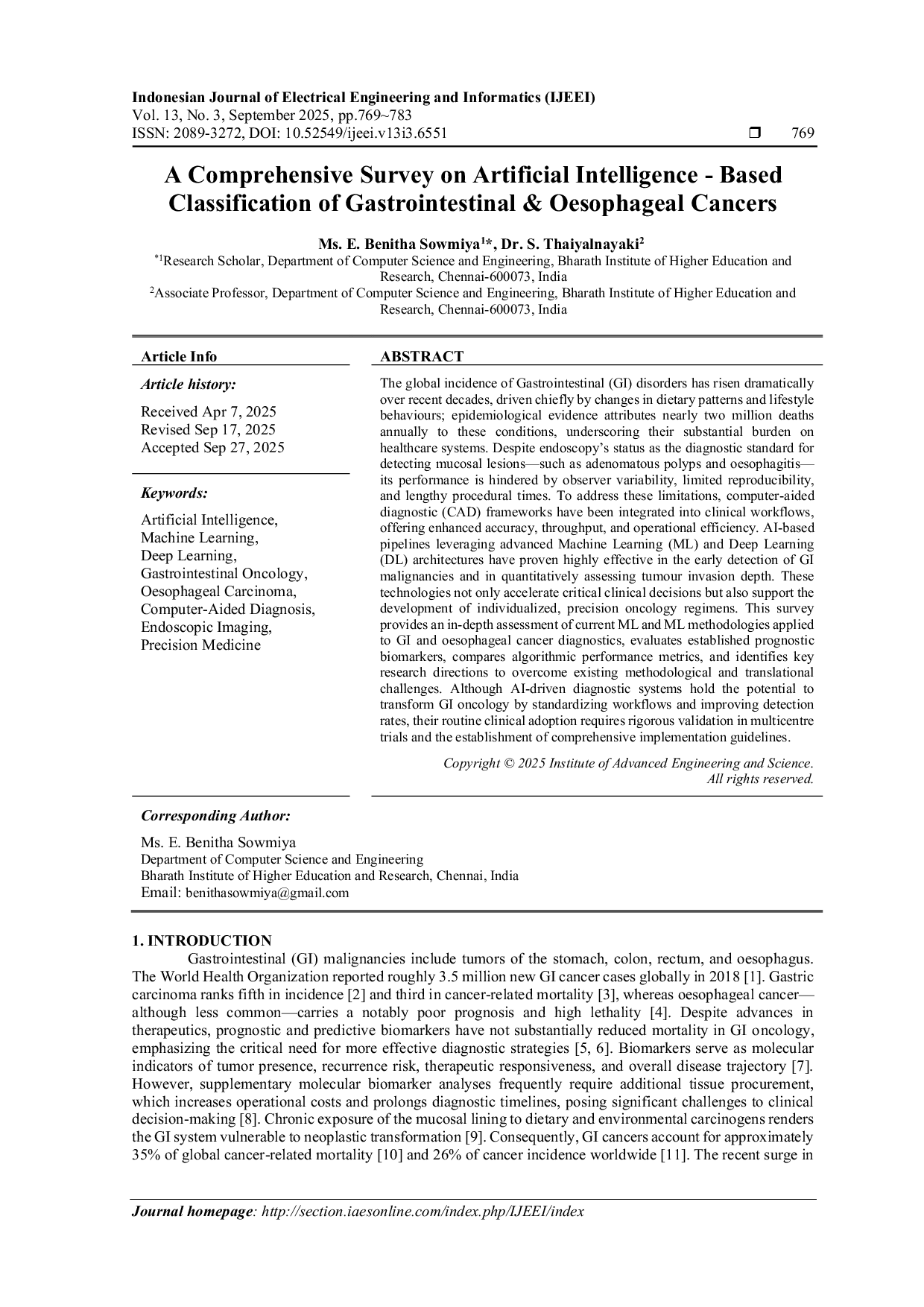 JURIS A Comprehensive Survey on Artificial Intelligence Based Classification of Gastrointestinal Oesophageal Cancers