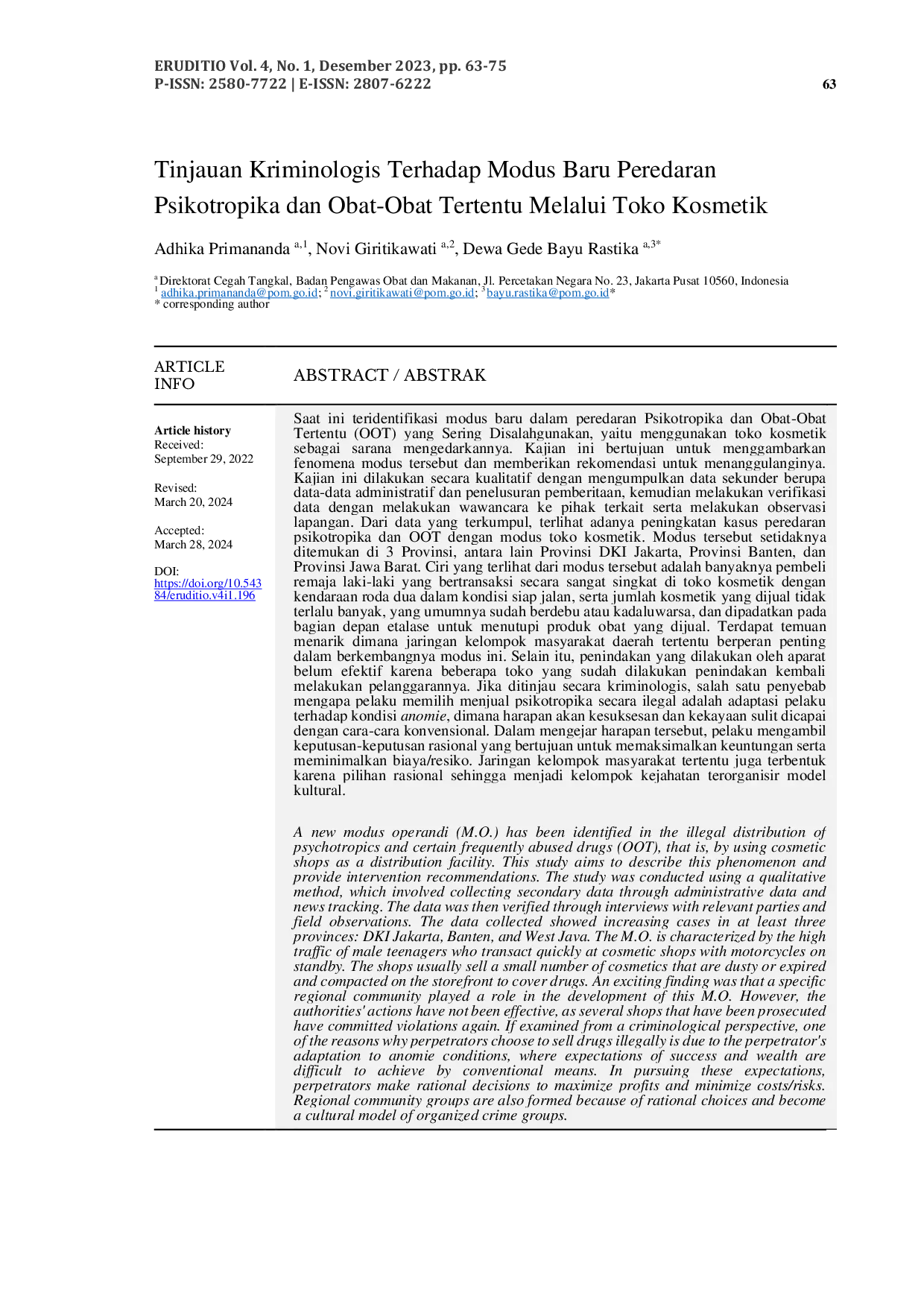 JURIS Criminological Review of New Modus Operandi of Circulation of Psychotropics and Certain Frequently Abused Drugs Through Cosmetic Shops