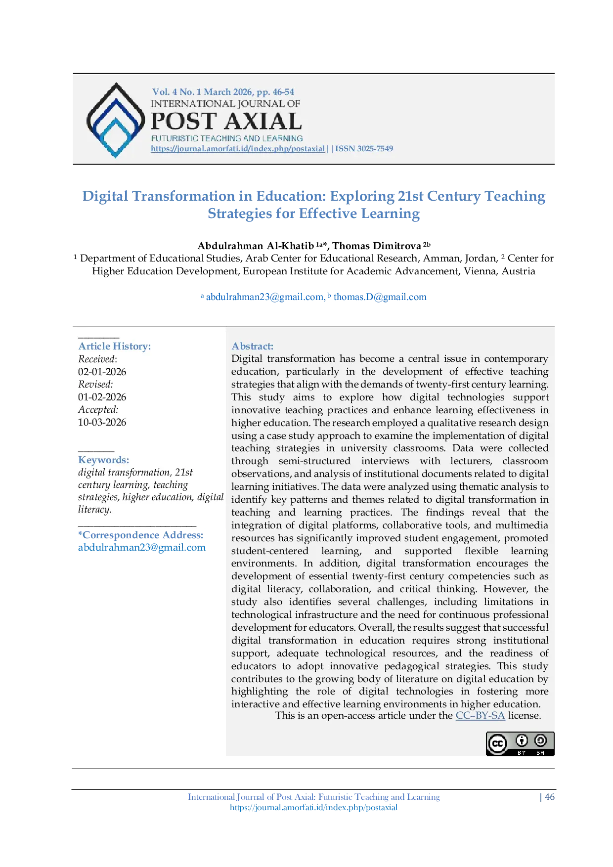 JURIS Digital Transformation in Education Exploring 21st Century Teaching Strategies for Effective Learning