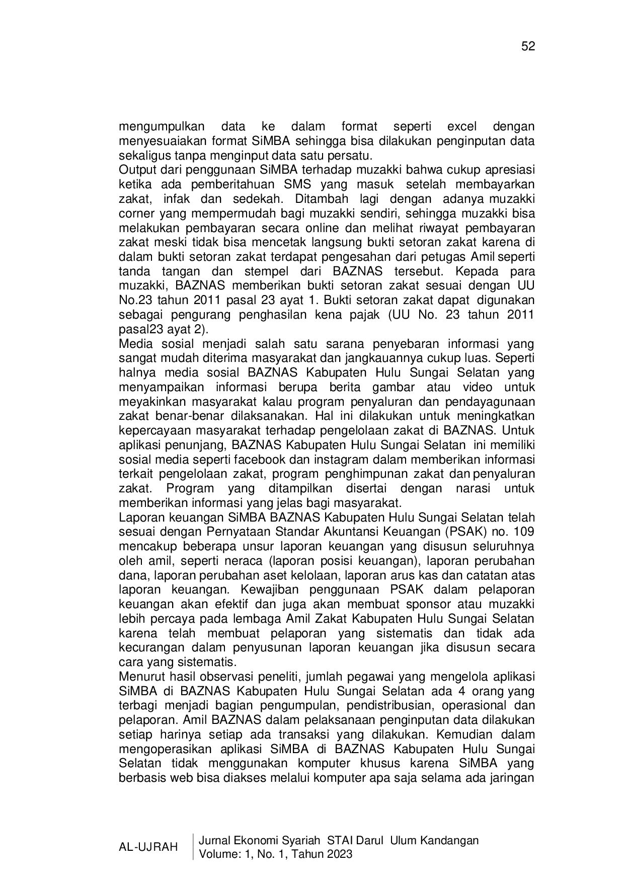 JURIS IMPLEMENTASI SISTEM MANAJEMEN INFORMASI BAZNAS SiMBA DALAM MENGOPTIMALKAN PENGELOLAAN ZAKAT DI KABUPATEN HULU SUNGAI SELATAN