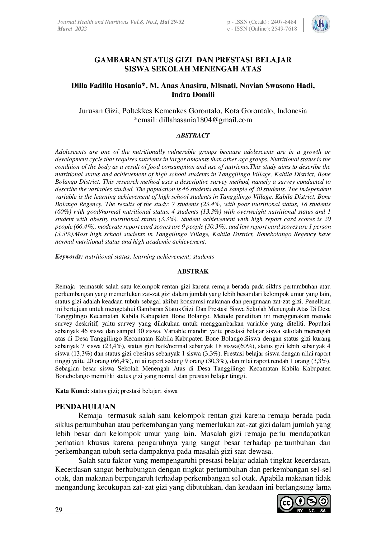 JURIS Gambaran Status Gizi Dan Prestasi Belajar Siswa Sekolah Menengah Atas