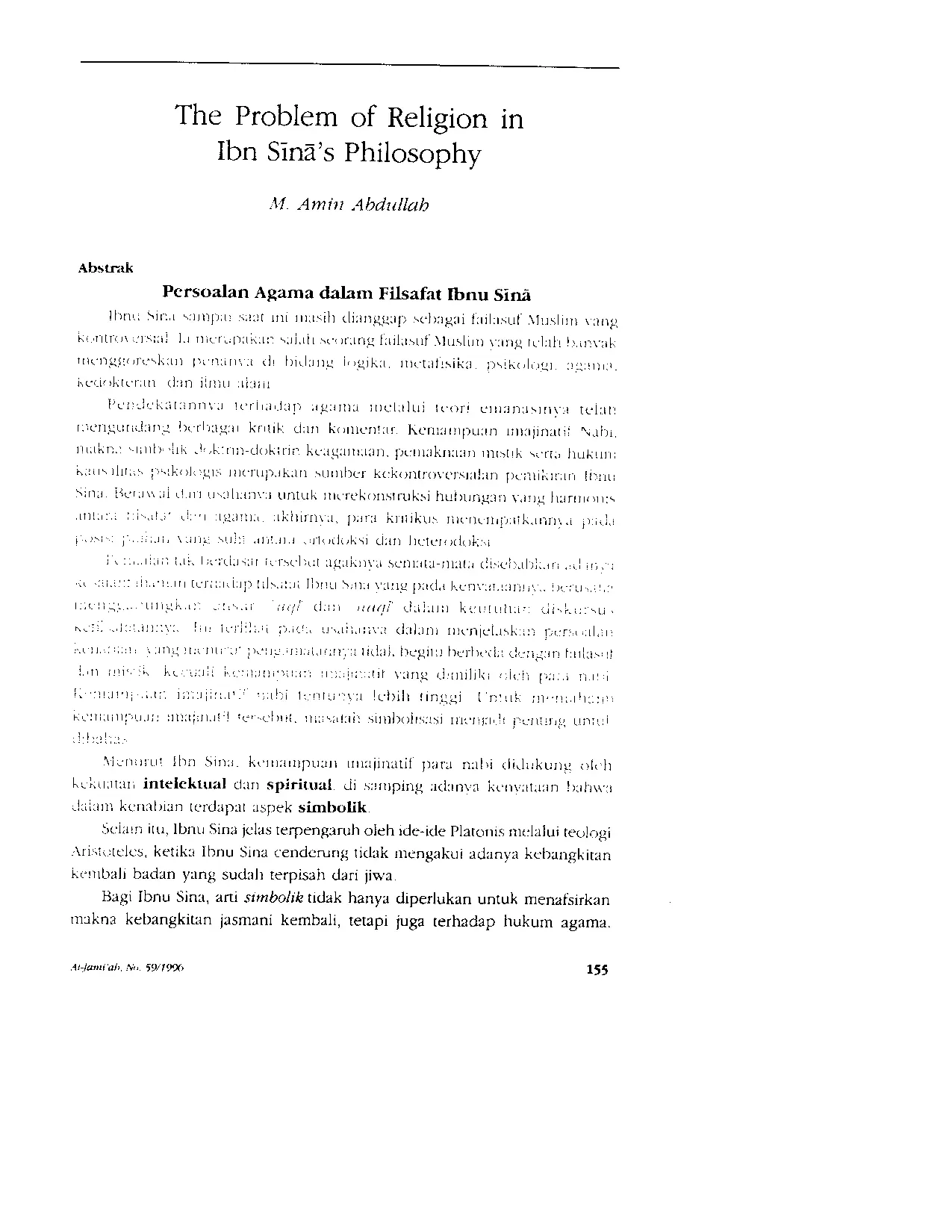 JURIS The Problem of Religion in Ibn SinA s Philosophy