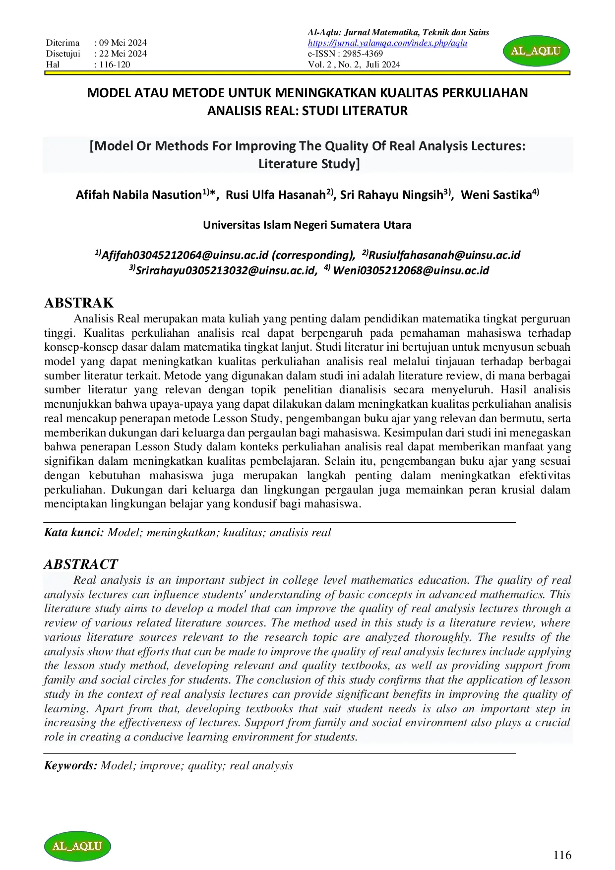 JURIS Model Atau Metode Untuk Meningkatkan Kualitas Perkuliahan Analisis Real Studi Literatur
