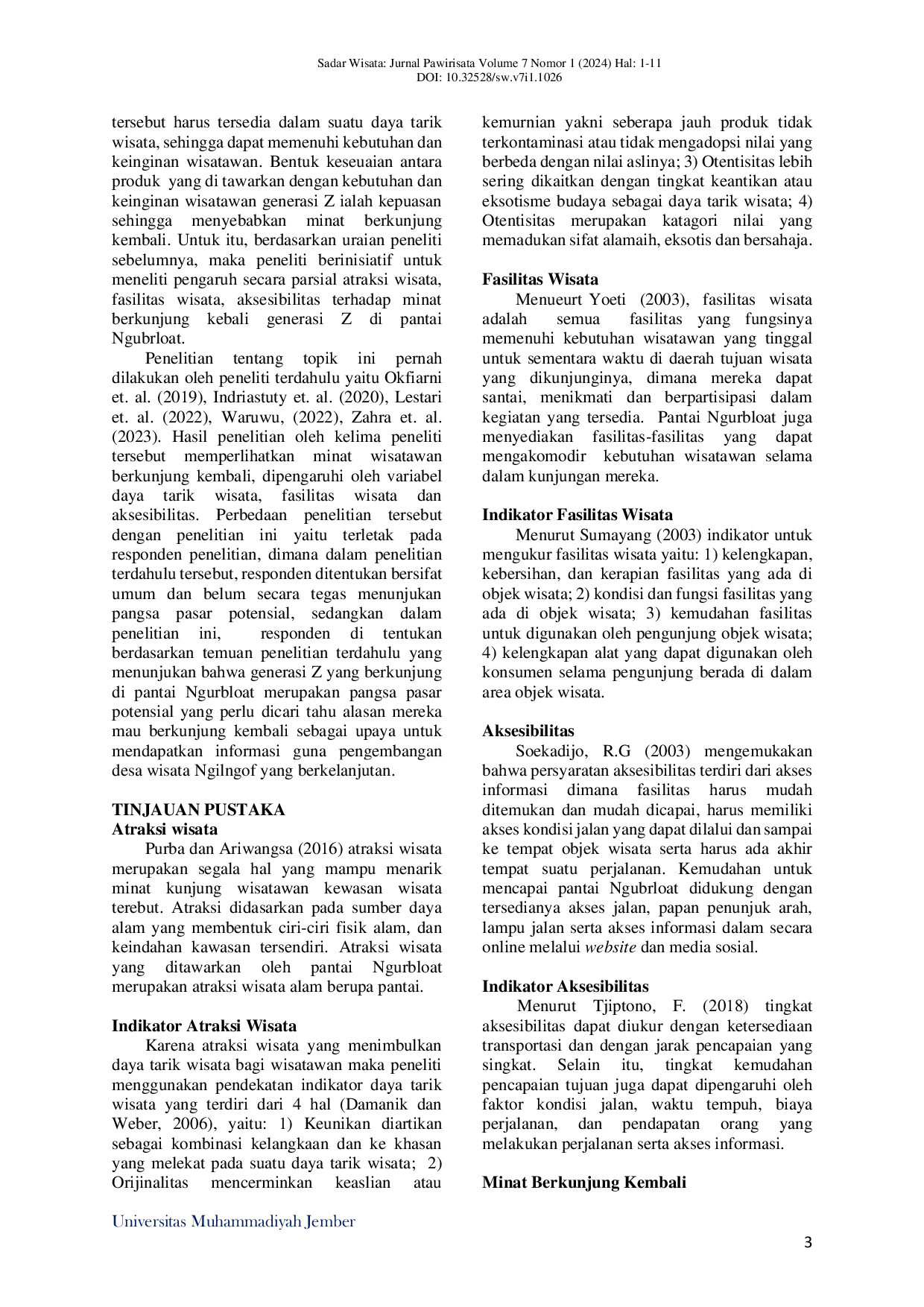 JURIS Pengaruh Atraksi Fasilitas Dan Aksesibilitas Terhadap Minat Berkunjung Kembali Generasi Z Pantai Di Ngurbloat Maluku Tenggara