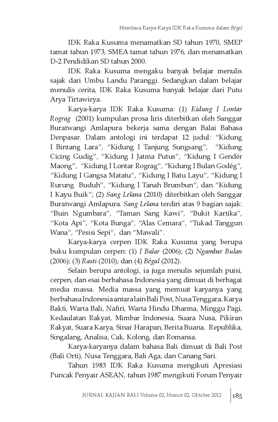 juris Membaca Karya karya IDK Raka Kusuma dalam B gal