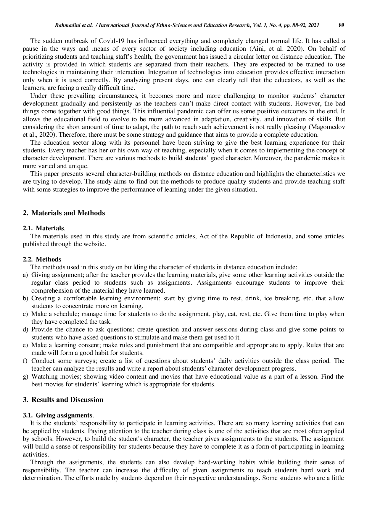 JURIS Student Character Building Methods on Distance Education