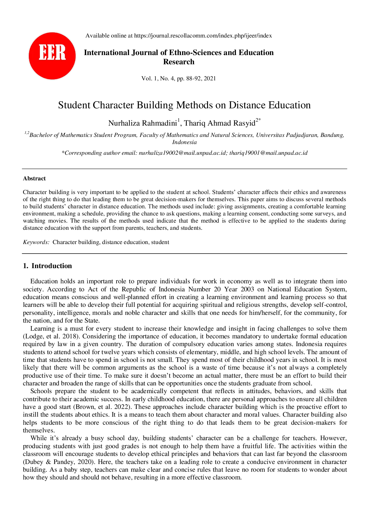 JURIS Student Character Building Methods on Distance Education