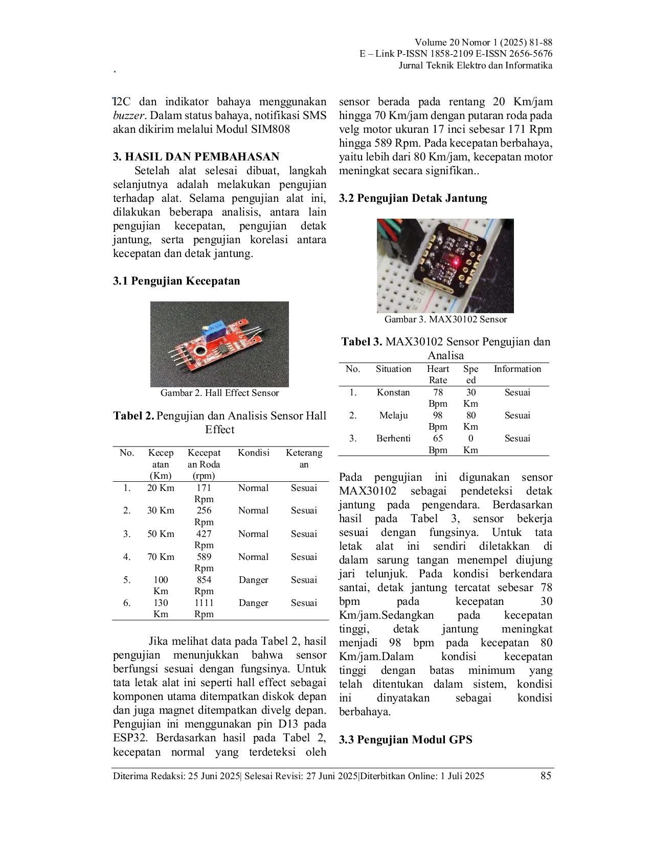 JURIS Perancangan Sistem Peringatan untuk Pengendara Sepeda Motor Berdasarkan Kecepatan dan Detak Jantung Berbasis ESP32