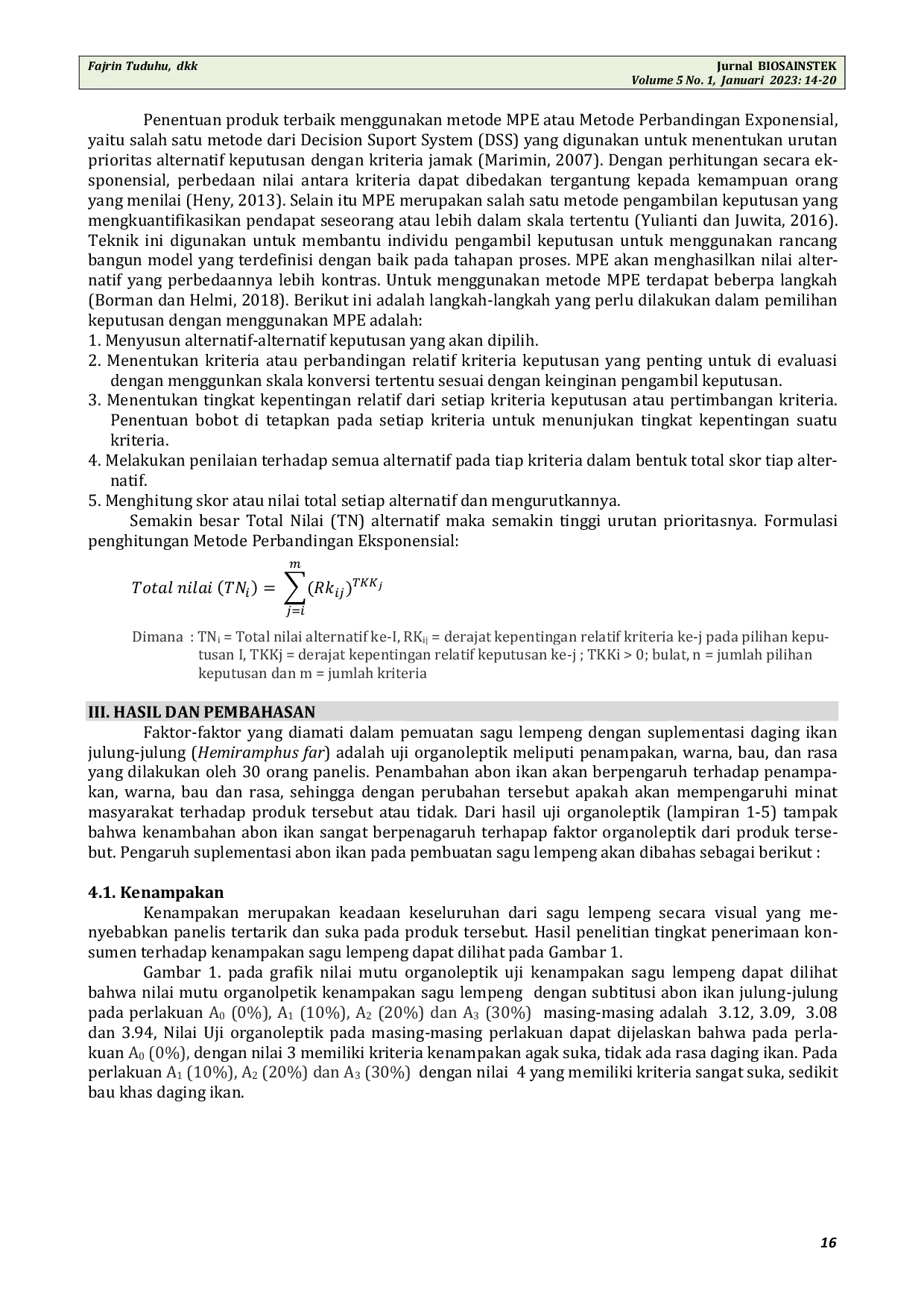 JURIS Pengaruh Subtitusi Abon Ikan Julung Julung Terhadap Mutu Hedonik Sagu Lempeng