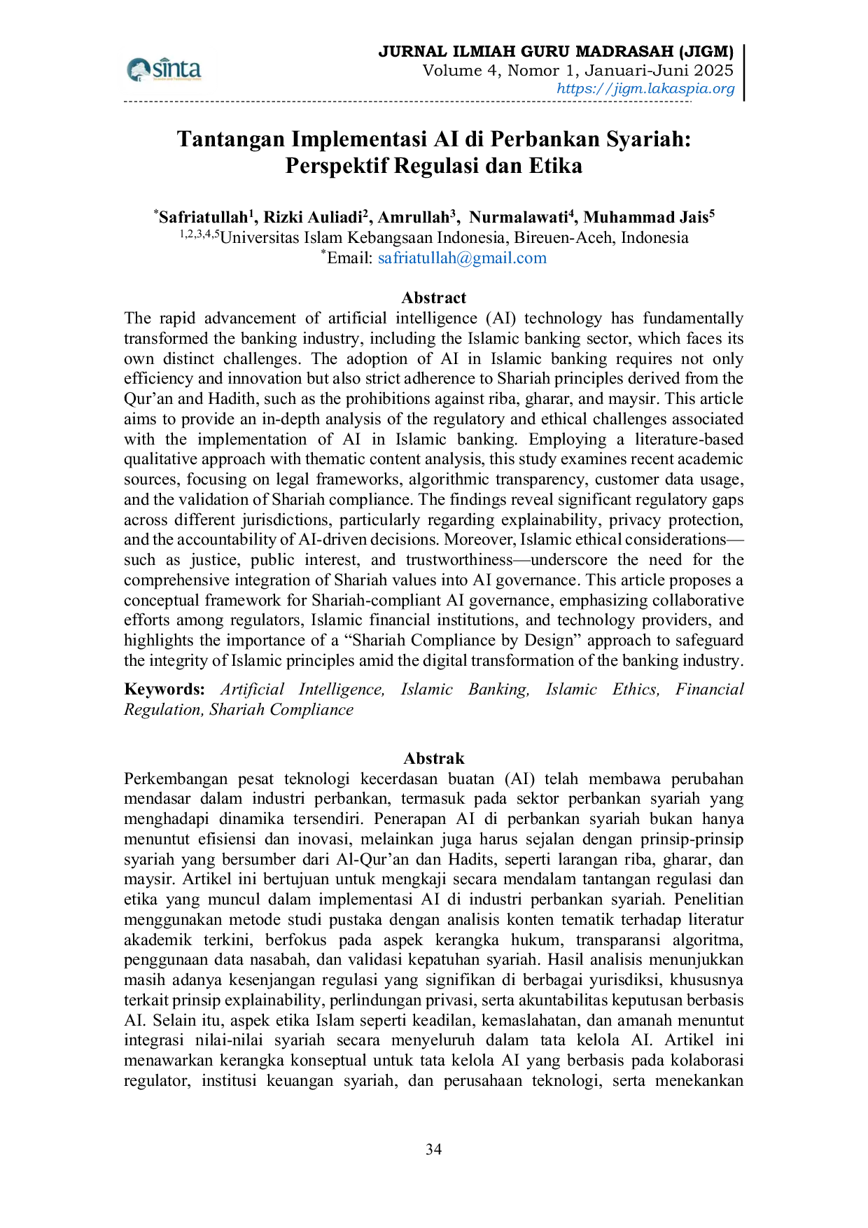 JURIS Tantangan Implementasi AI di Perbankan Syariah Perspektif Regulasi dan Etika
