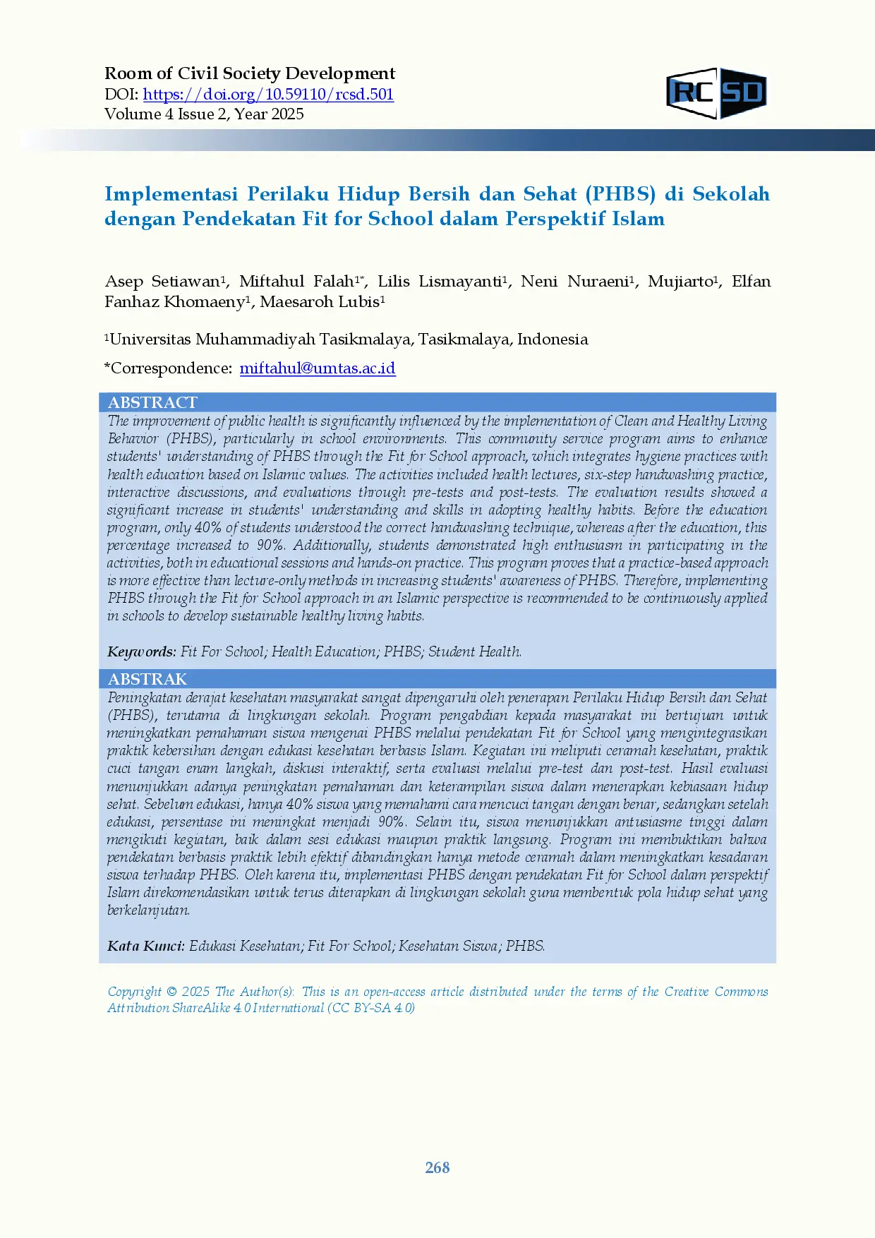 juris Implementasi Perilaku Hidup Bersih dan Sehat PHBS di Sekolah dengan Pendekatan Fit for School dalam Perspektif Islam