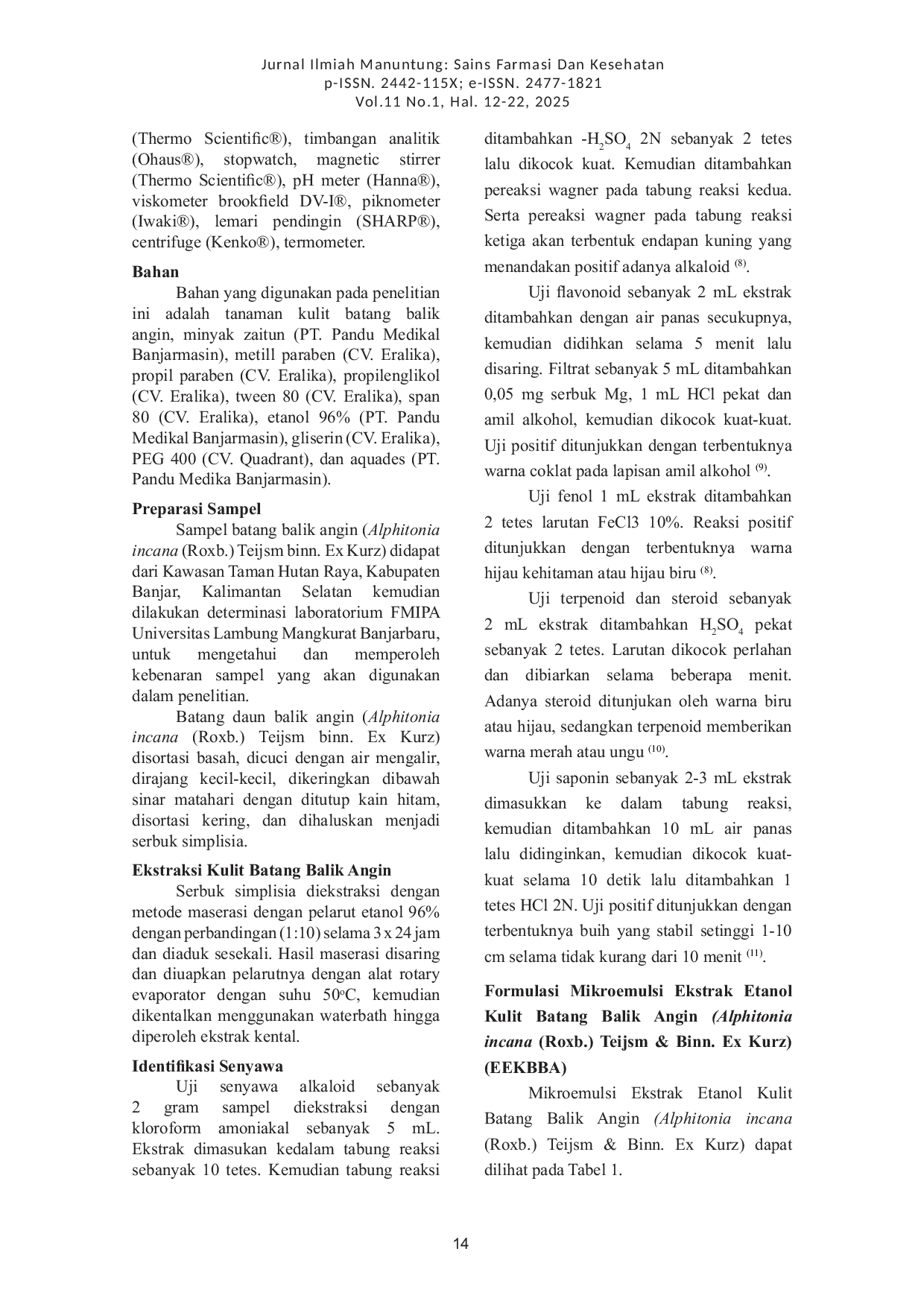 JURIS PENGEMBANGAN MIKROEMULSI DARI EKSTRAK ETANOL 96 KULIT BATANG BALIK ANGIN Alphitonia incana Roxb Teijsm Binn Ex Kurz