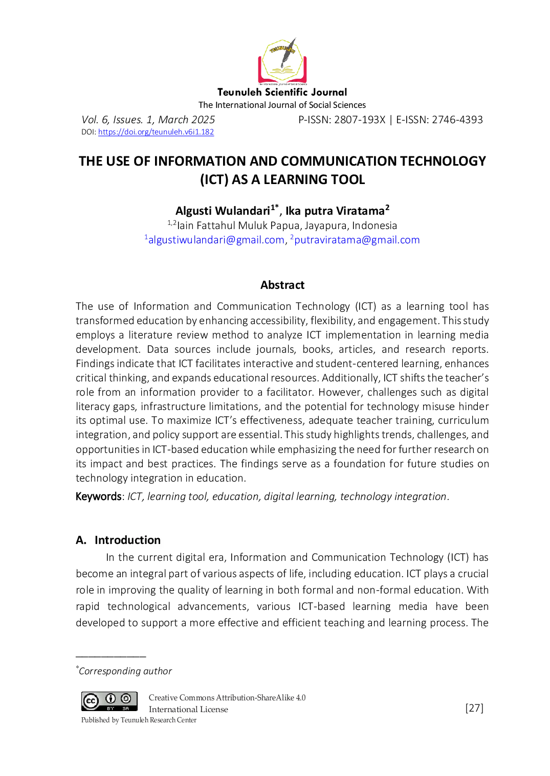 JURIS The Use Of Information And Communication Technology Ict As A Learning Tool