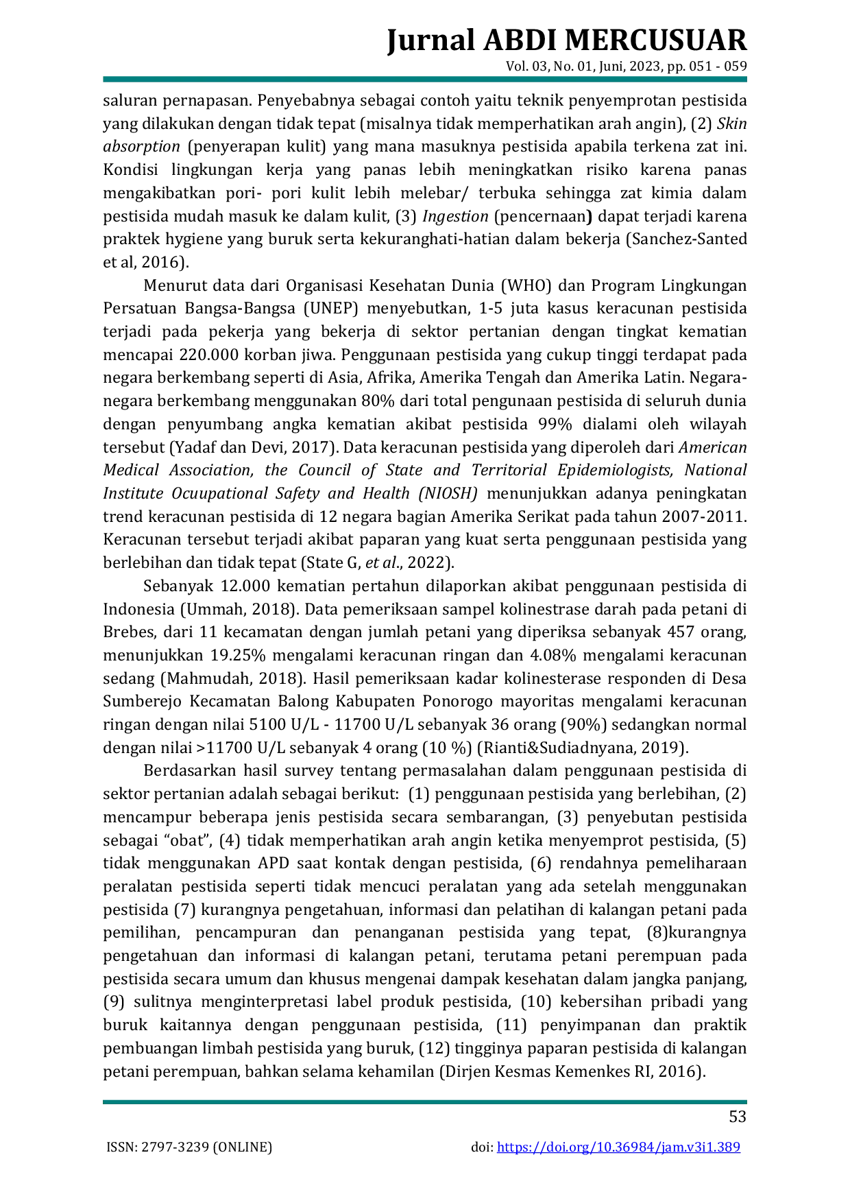 JURIS Edukasi Penggunaan Pestisida Yang Aman Dan Sehat Pada Petani Di Nagari Alahan Panjang Kecamatan Lembah Gumanti Kabupaten Solok