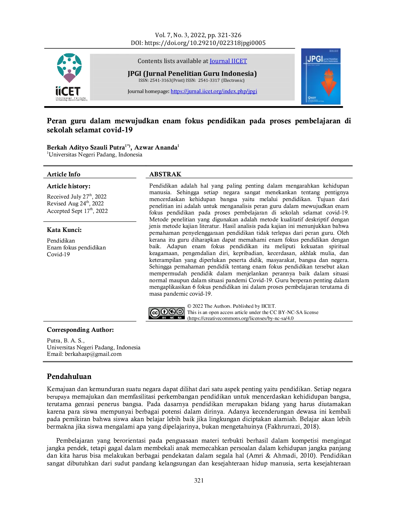 JURIS Peran guru dalam mewujudkan enam fokus pendidikan pada proses pembelajaran di sekolah selamat covid 19