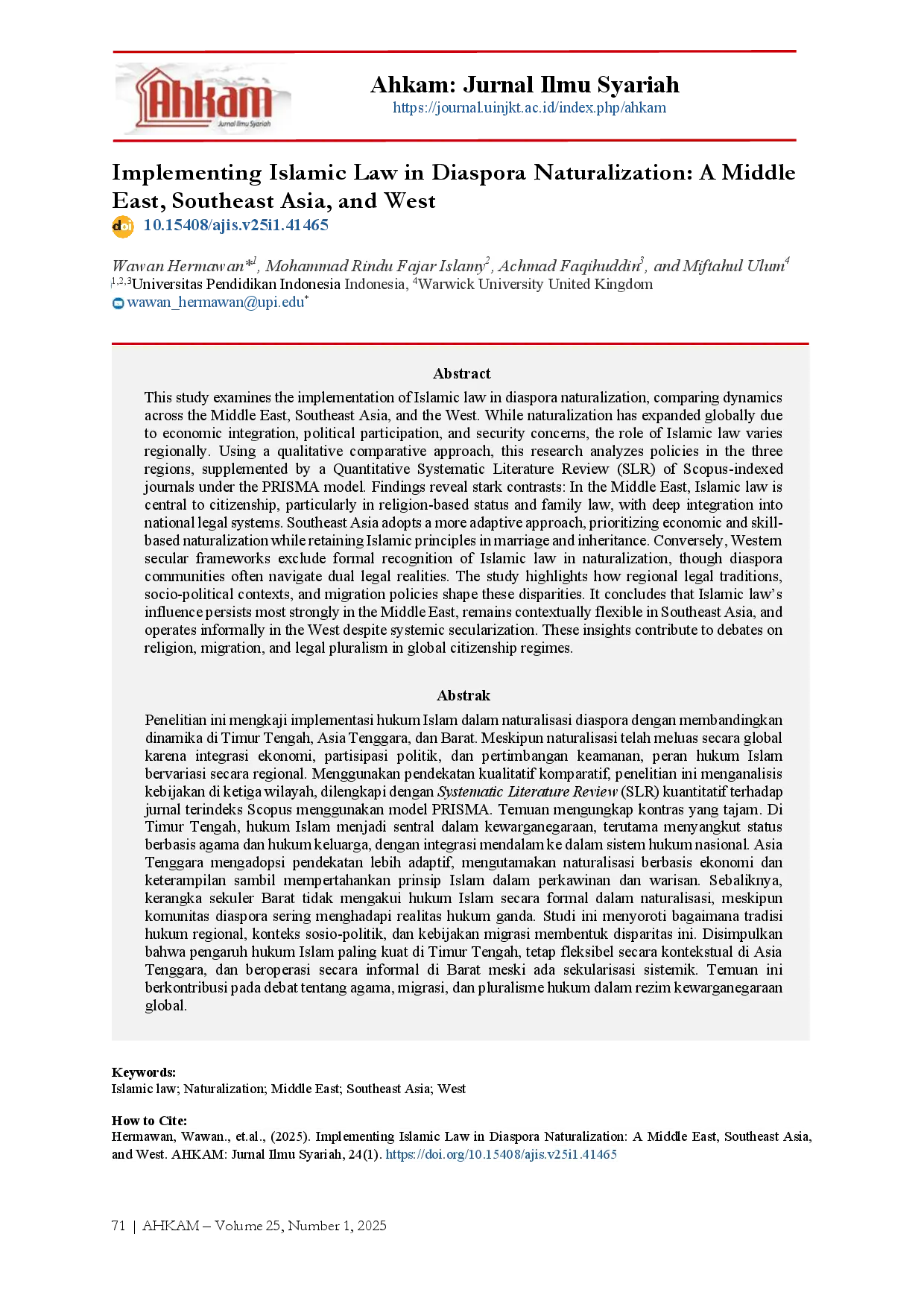 juris Implementing Islamic Law in Diaspora Naturalization A Middle East Southeast Asia and West