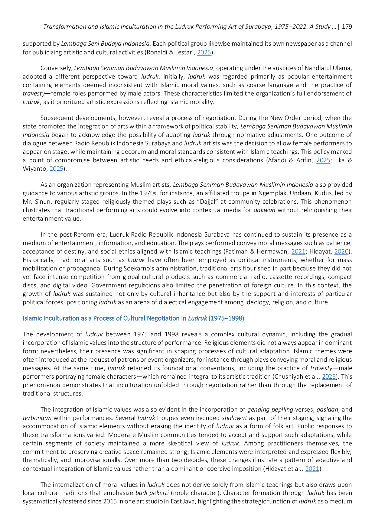 JURIS Transformation and Islamic Inculturation in the Ludruk Performing Art of Surabaya 1975 2022 A Study of Social and Cultural History