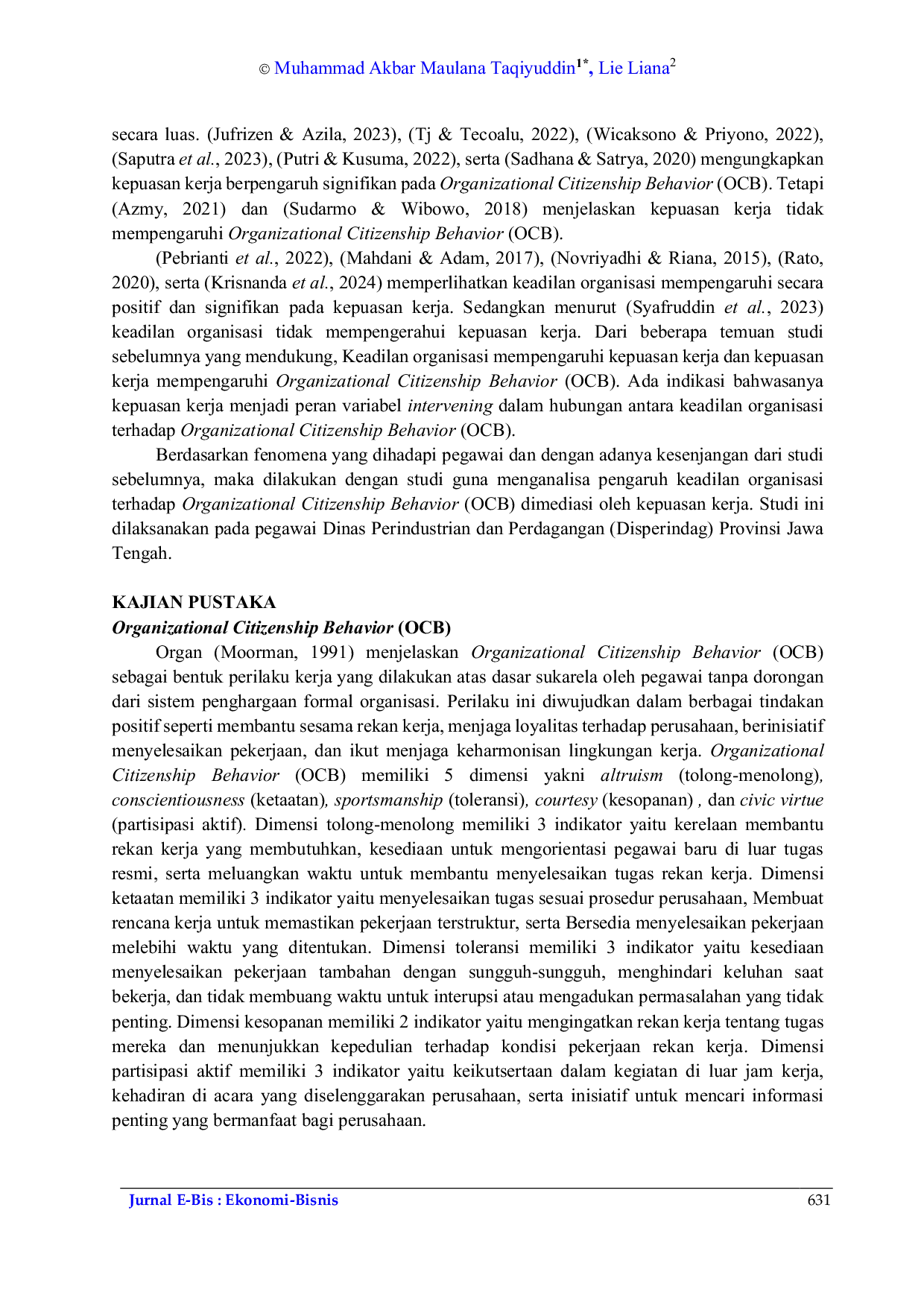 JURIS Keadilan Organisasi Terhadap OCB Dimediasi Oleh Kepuasan Kerja