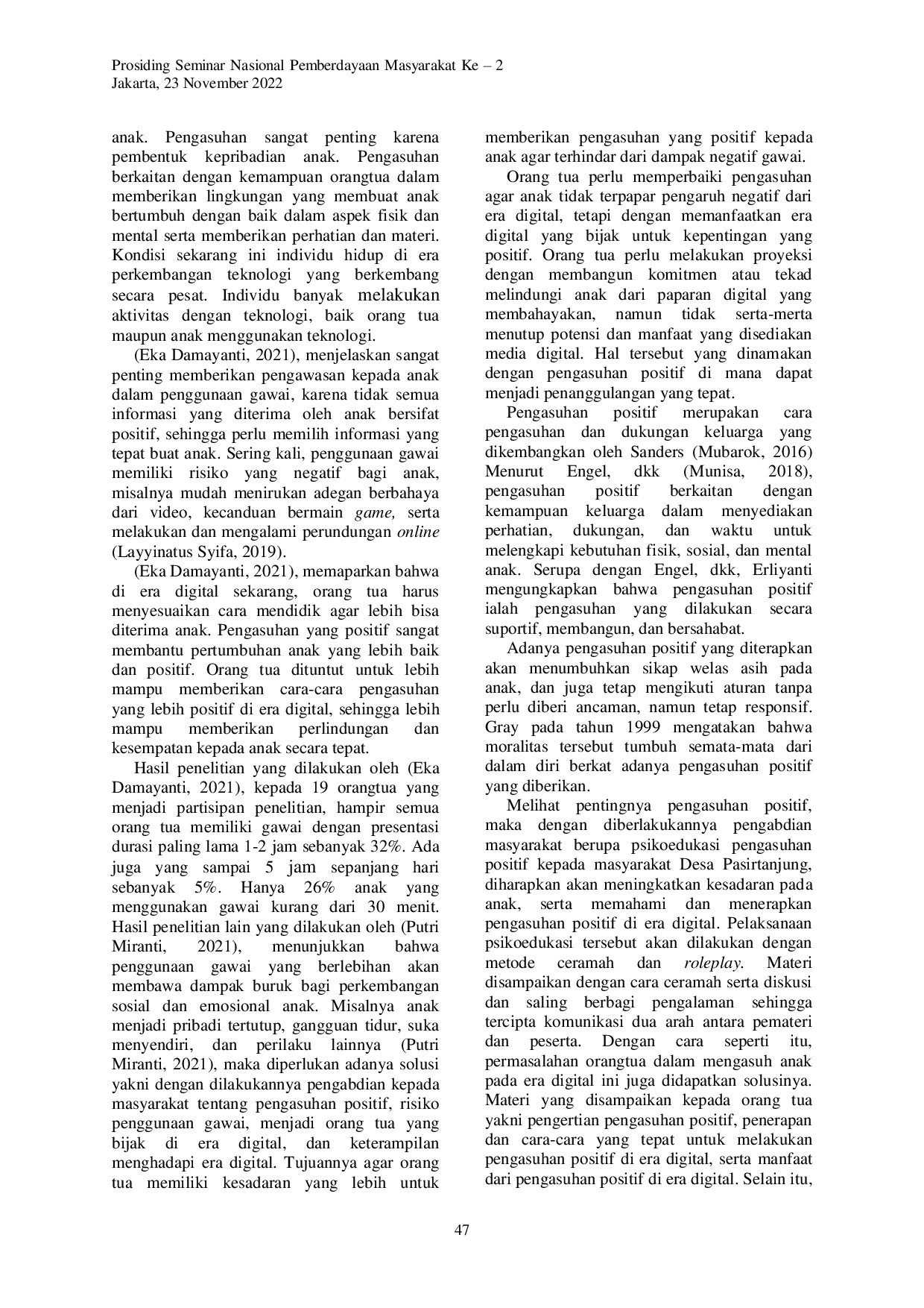 JURIS Pengasuhan Positif untuk Meningkatkan Kesadaran Pengasuhan Anak di Era Digital pada Orang Tua di Desa Pasirtanjung Tanjungsari Bogor