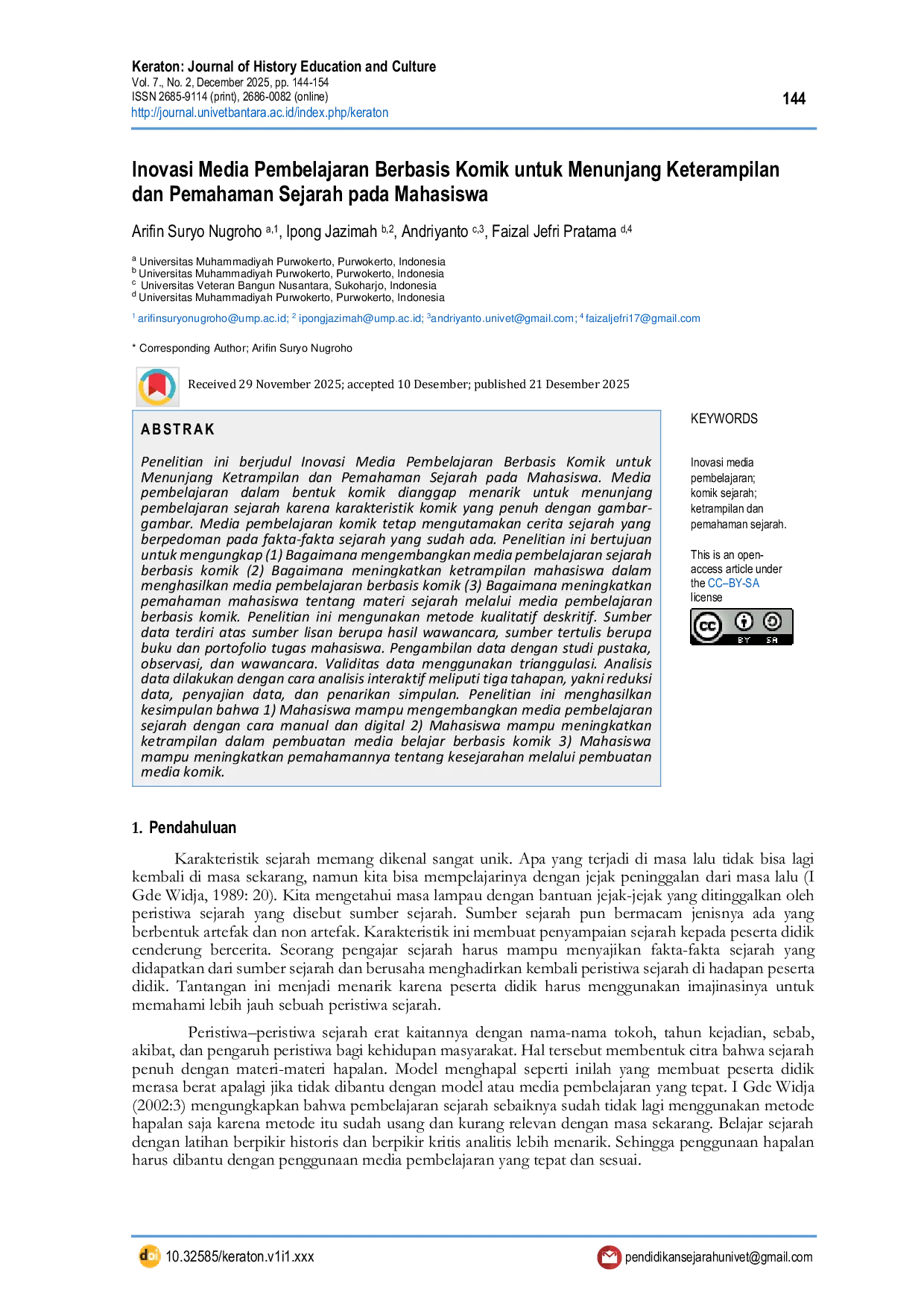 JURIS Inovasi Media Pembelajaran Berbasis Komik untuk Menunjang Keterampilan dan Pemahaman Sejarah pada Mahasiswa