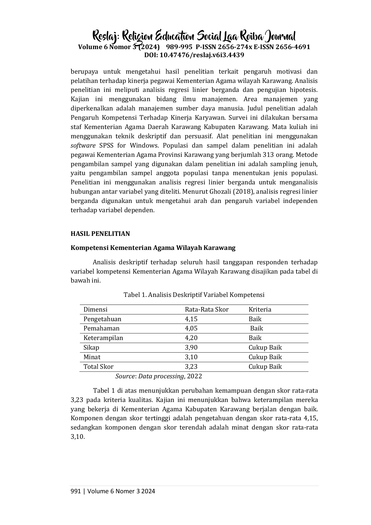 JURIS Pengaruh Kompetensi Terhadap Peningkatan Kinerja Pegawai di Kementerian Agama Kabupaten Karawang