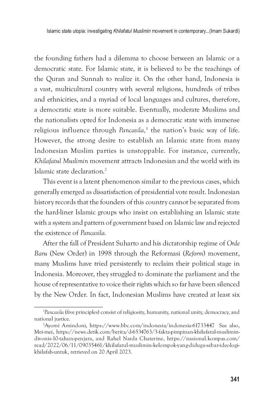 JURIS Islamic state utopia investigating khilafatul muslimin movement in contemporary Indonesia