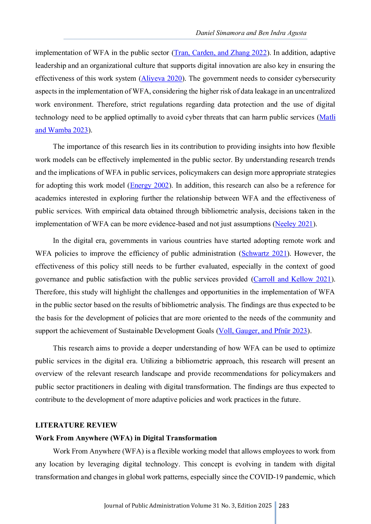 JURIS Bibliometric Analysis of the Work from Anywhere Transformation in Optimizing Public Services in the Digital Era