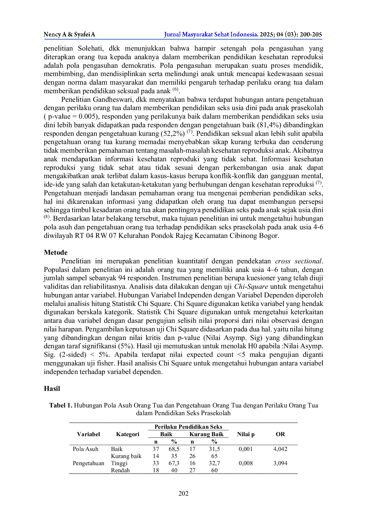 JURIS Hubungan Pola Asuh dan Pengetahuan Orang Tua terhadap Perilaku Orang Tua dalam Pendidikan Seks Prasekolah