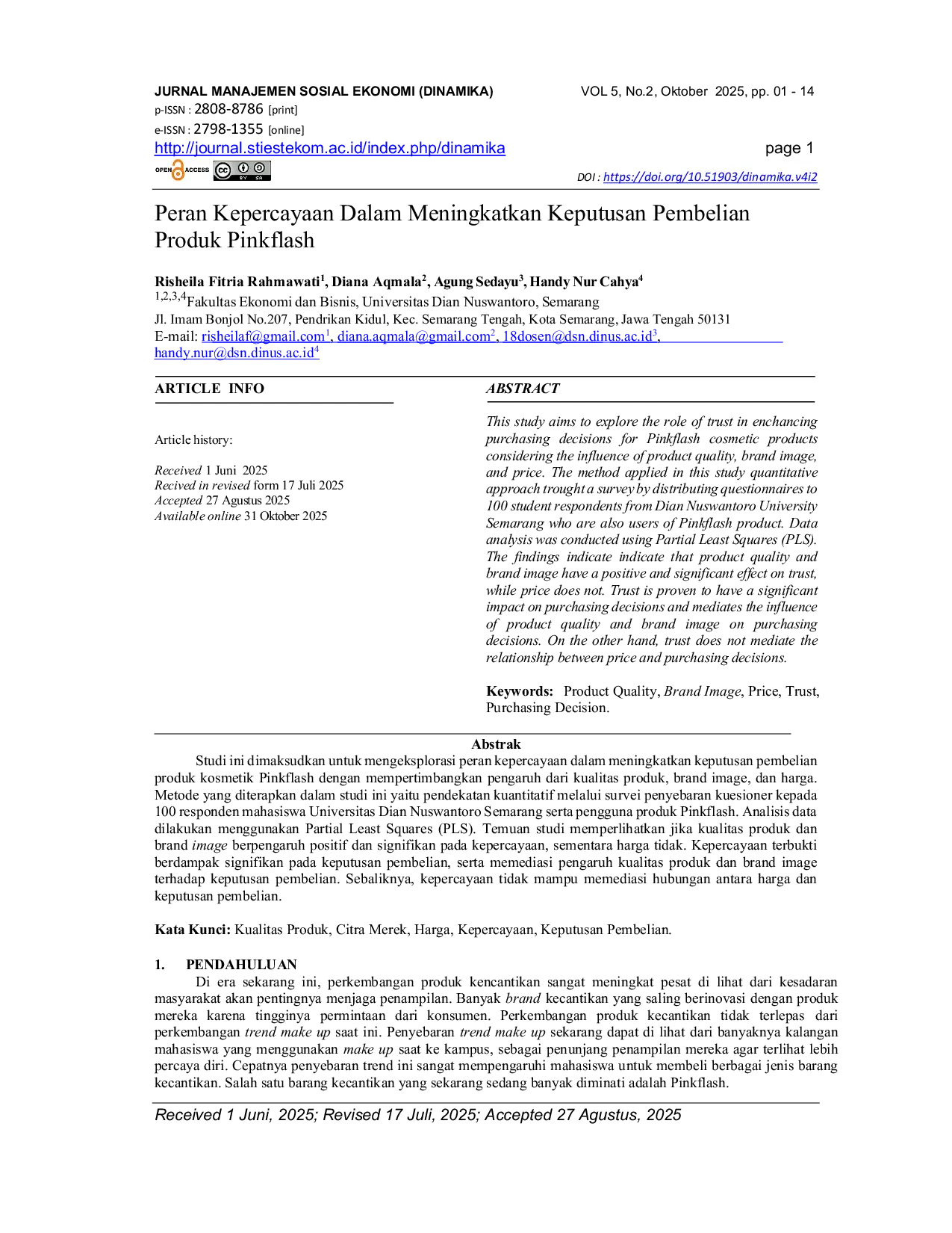 JURIS Peran Kepercayaan Dalam Meningkatkan Keputusan Pembelian Produk Pinkflash