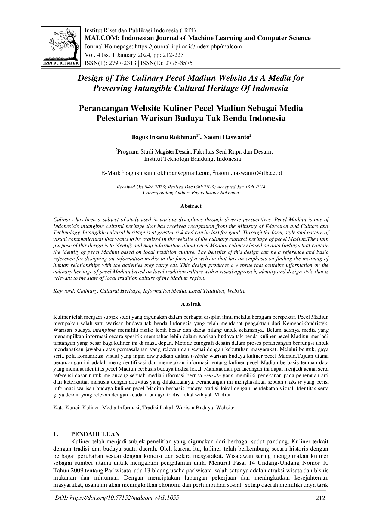 juris Perancangan Website Kuliner Pecel Madiun Sebagai Media Pelestarian Warisan Budaya Tak Benda Indonesia
