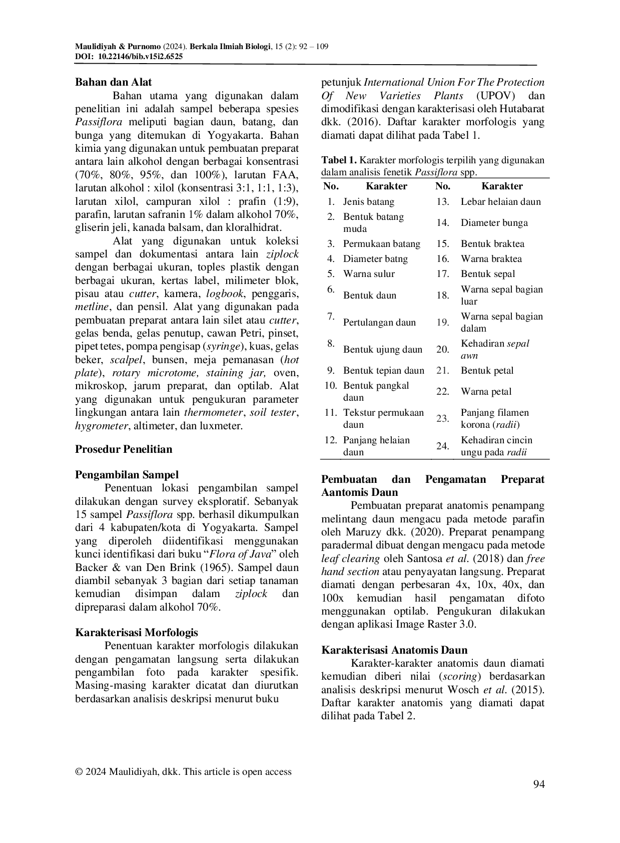 JURIS Variation and Phenetic Relationship of Passiflora spp in Yogyakarta Based on Morphological and Anatomical Characters