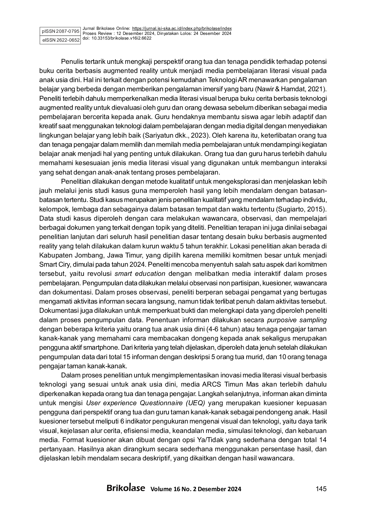 JURIS The Kajian User Experience Media Literasi Visual Buku Cerita Anak Berbasis Augmented Reality