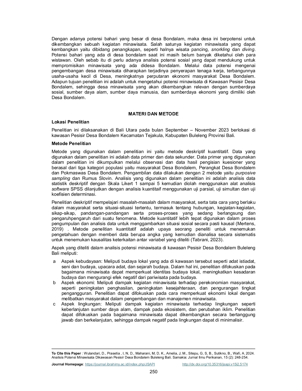 JURIS Analisis Potensi Minawisata Dikawasan Pesisir Desa Bondalem Buleleng Bali