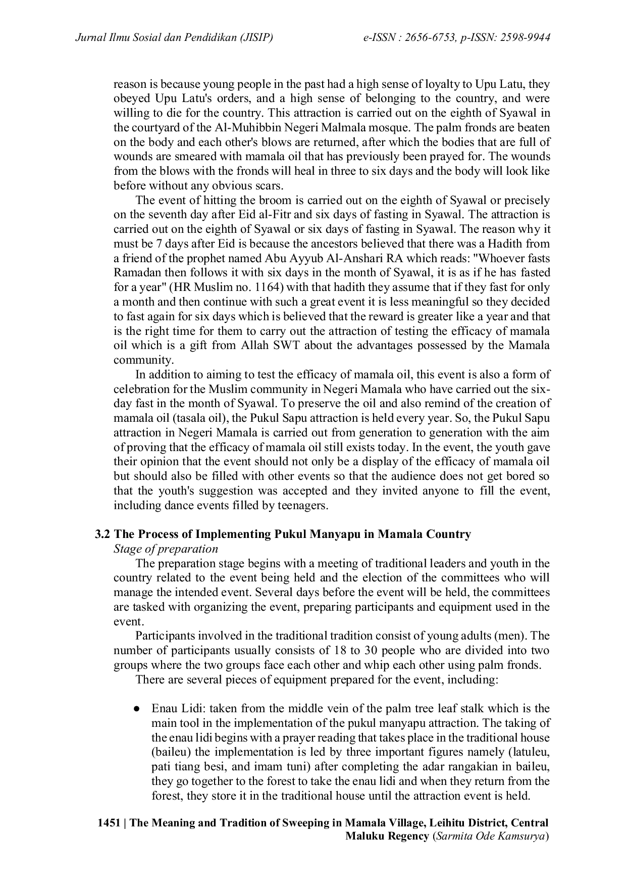 JURIS The Meaning and Tradition of Sweeping in Mamala Village Leihitu District Central Maluku Regency