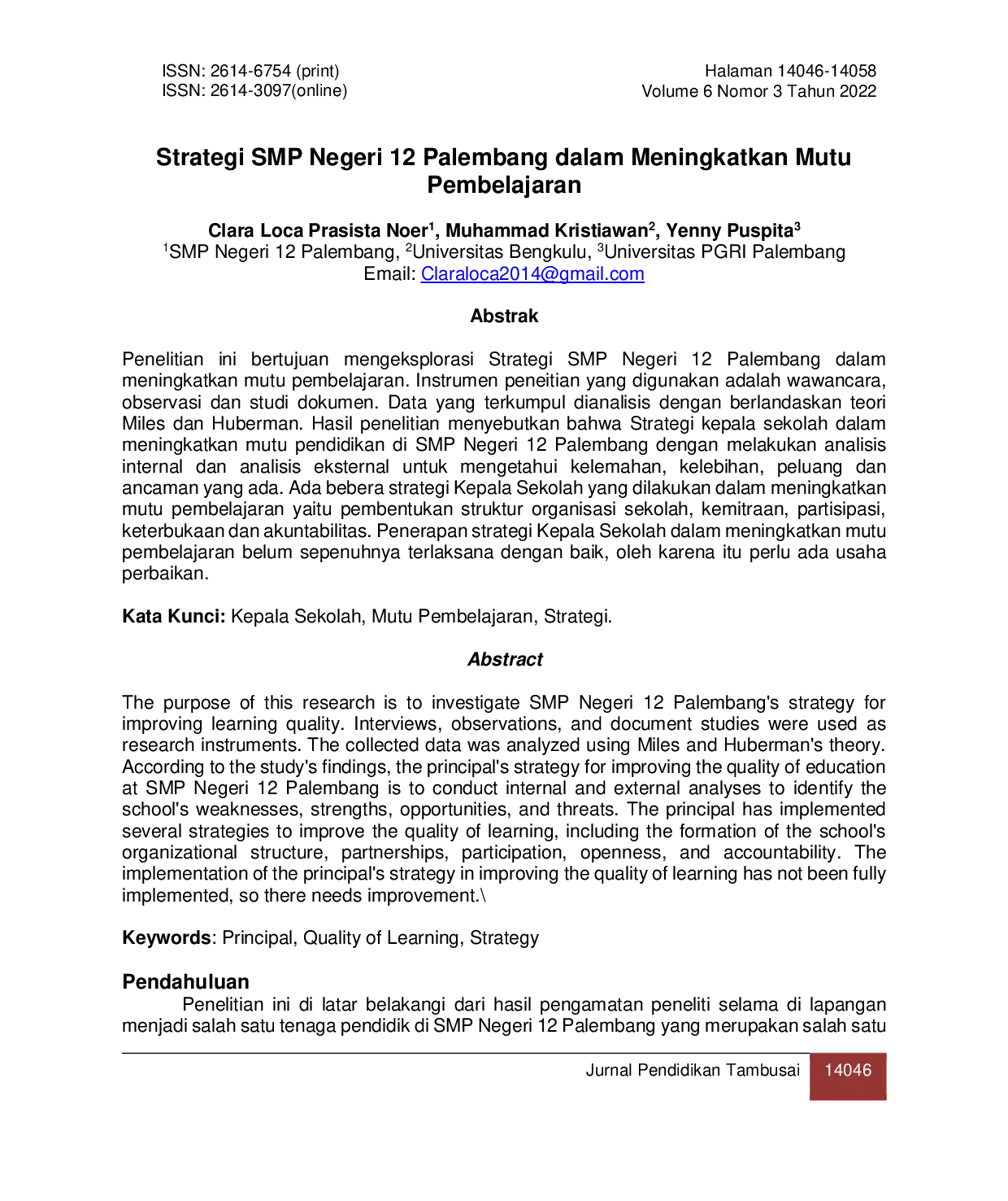 JURIS Strategi SMP Negeri 12 Palembang dalam Meningkatkan Mutu Pembelajaran