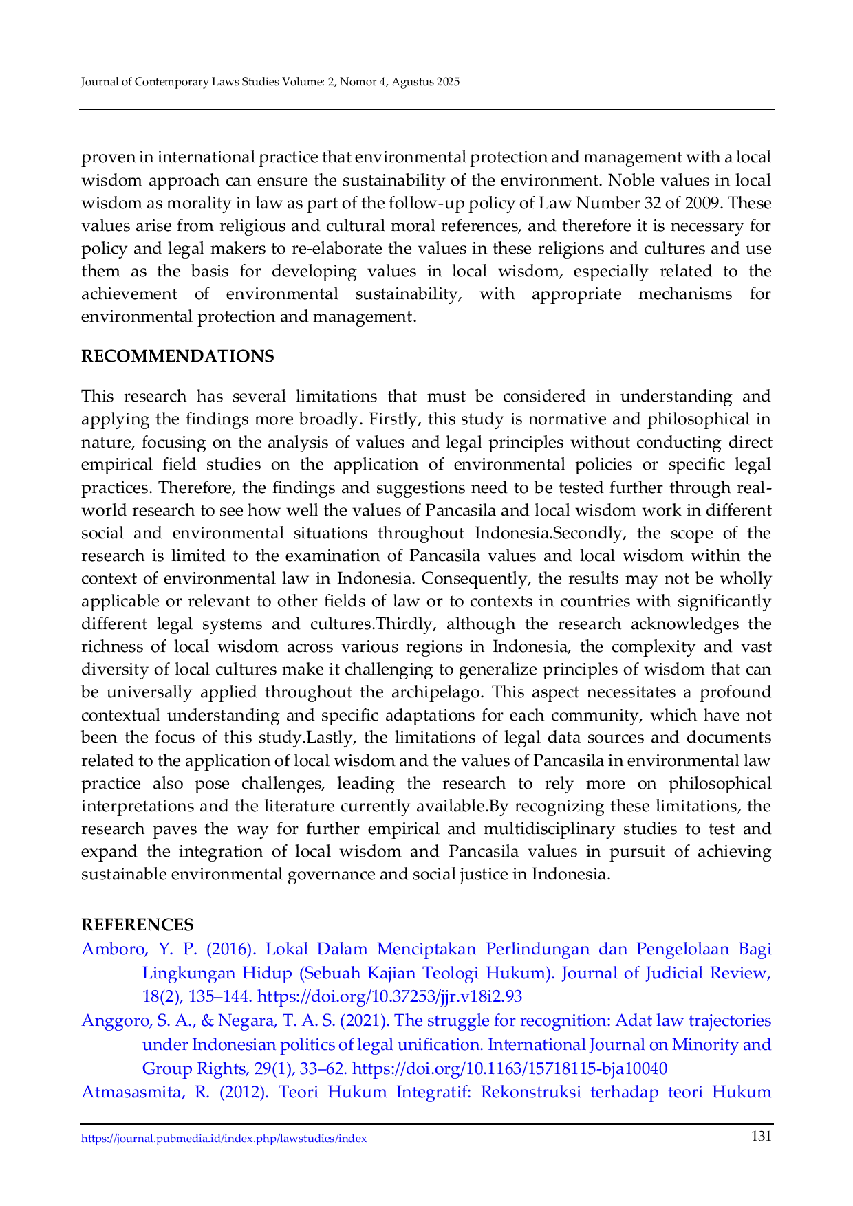 JURIS Embracing Local Wisdom Enriching Environmental Law Development through the Humanist Lens of Pancasila