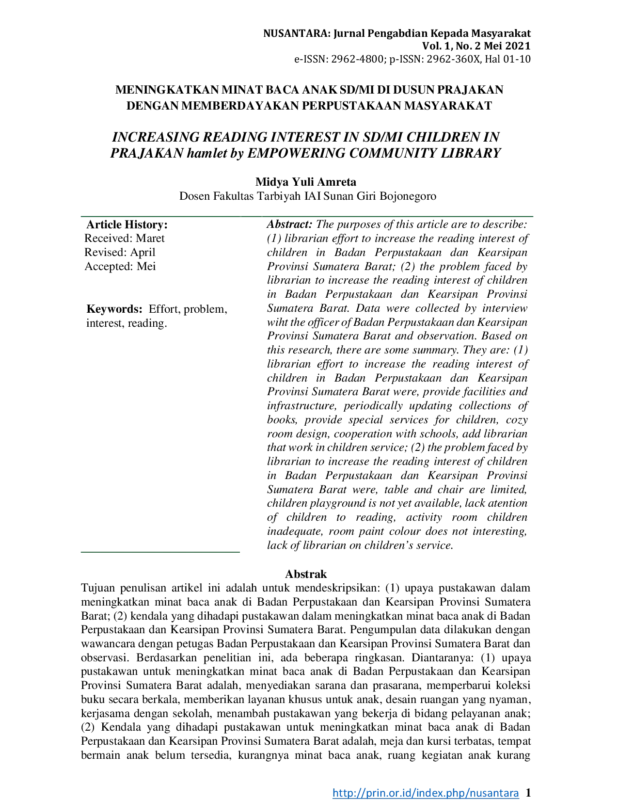 JURIS Meningkatkan Minat Baca Anak SD MI di Dusun Prajakan dengan Memberdayakan Perpustakaan Masyarakat