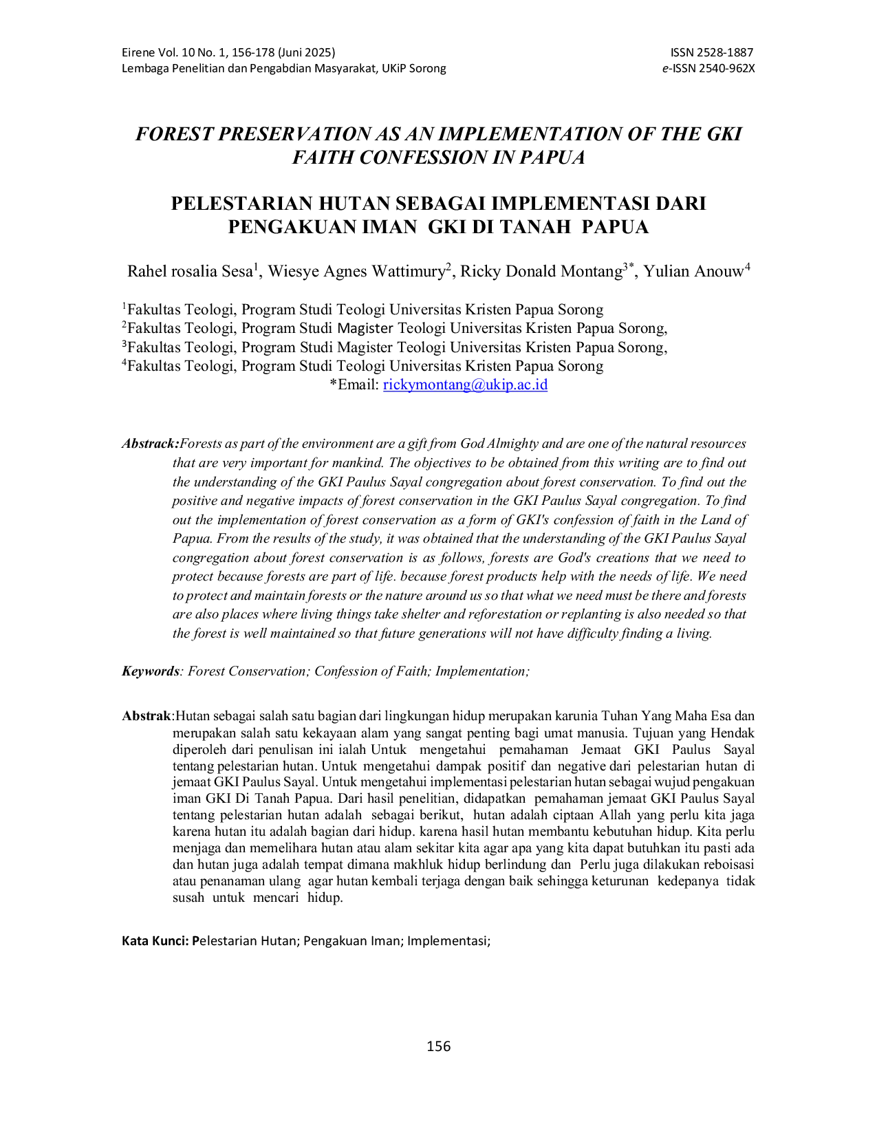 JURIS Pelestarian Hutan Sebagai Implementasi dari Pengakuan Iman GKI di Tanah Papua