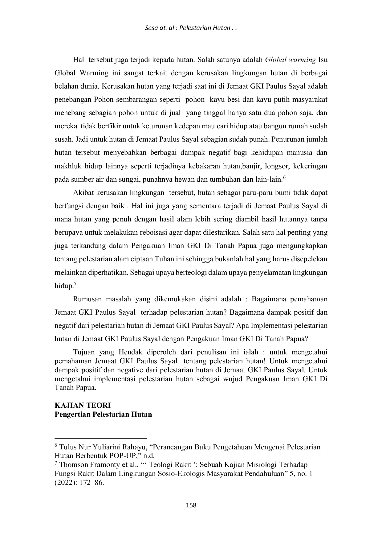 JURIS Pelestarian Hutan Sebagai Implementasi dari Pengakuan Iman GKI di Tanah Papua