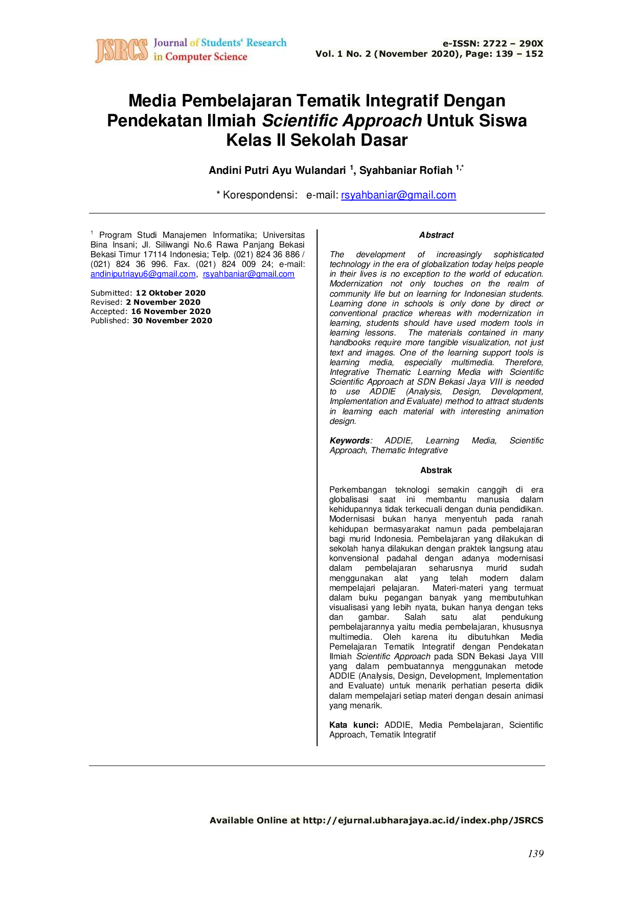 JURIS Media Pembelajaran Tematik Integratif Dengan Pendekatan Ilmiah Scientific Approach Untuk Siswa Kelas II Sekolah Dasar