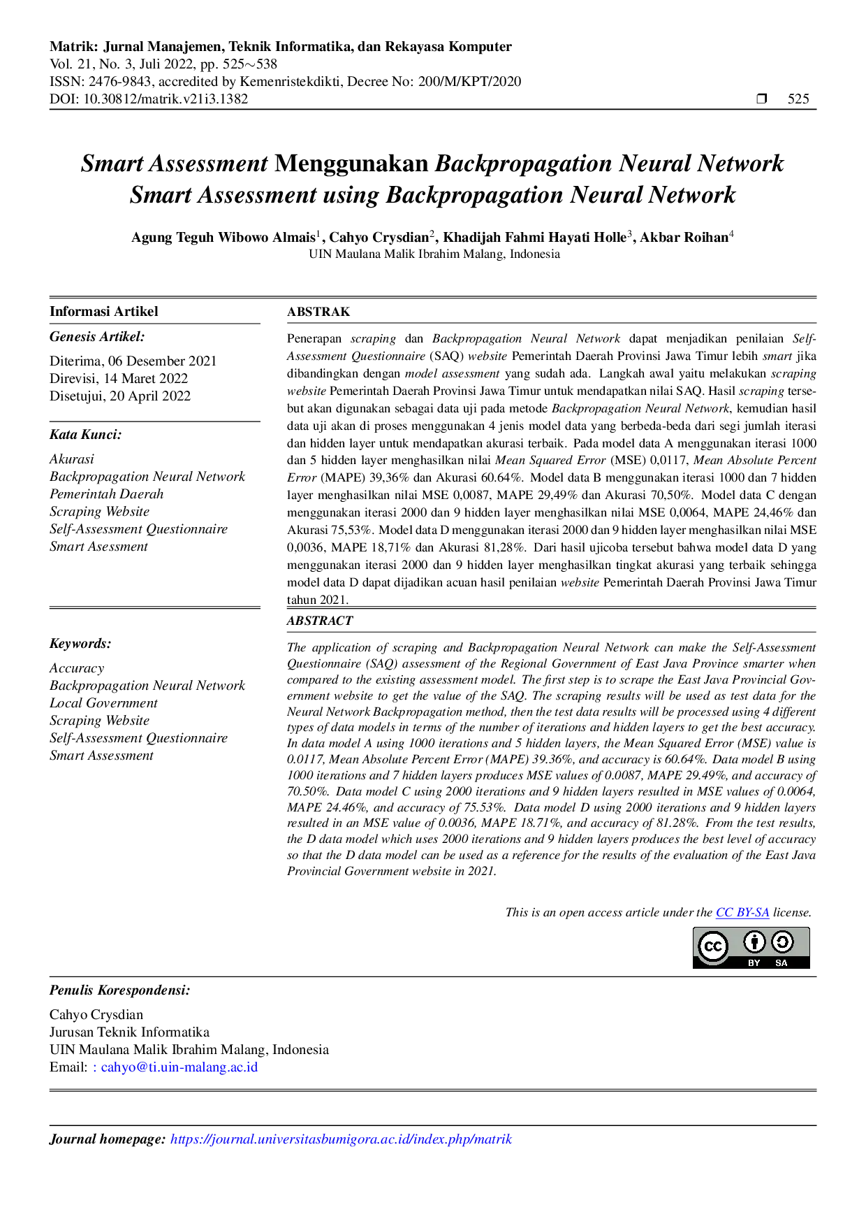 JURIS Smart Assessment menggunakan Backpropagation Neural Network